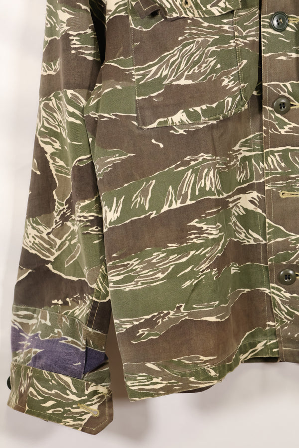 1960年代中頃　沖縄タイガーパターン　タイガーストライプ　Asian Cut シャツ　袖改装　ボタン欠損　中古品