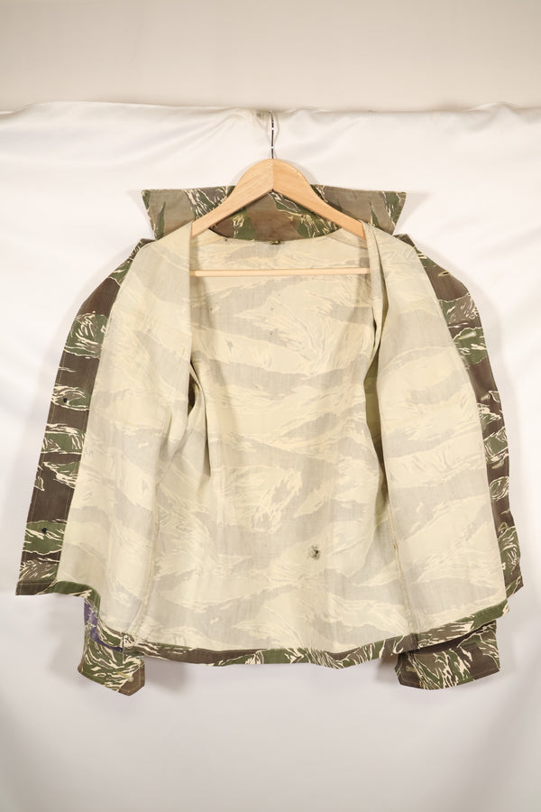 1960年代中頃　沖縄タイガーパターン　タイガーストライプ　Asian Cut シャツ　袖改装　ボタン欠損　中古品