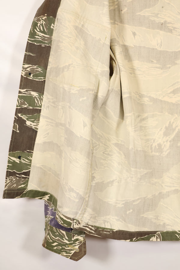 1960年代中頃　沖縄タイガーパターン　タイガーストライプ　Asian Cut シャツ　袖改装　ボタン欠損　中古品