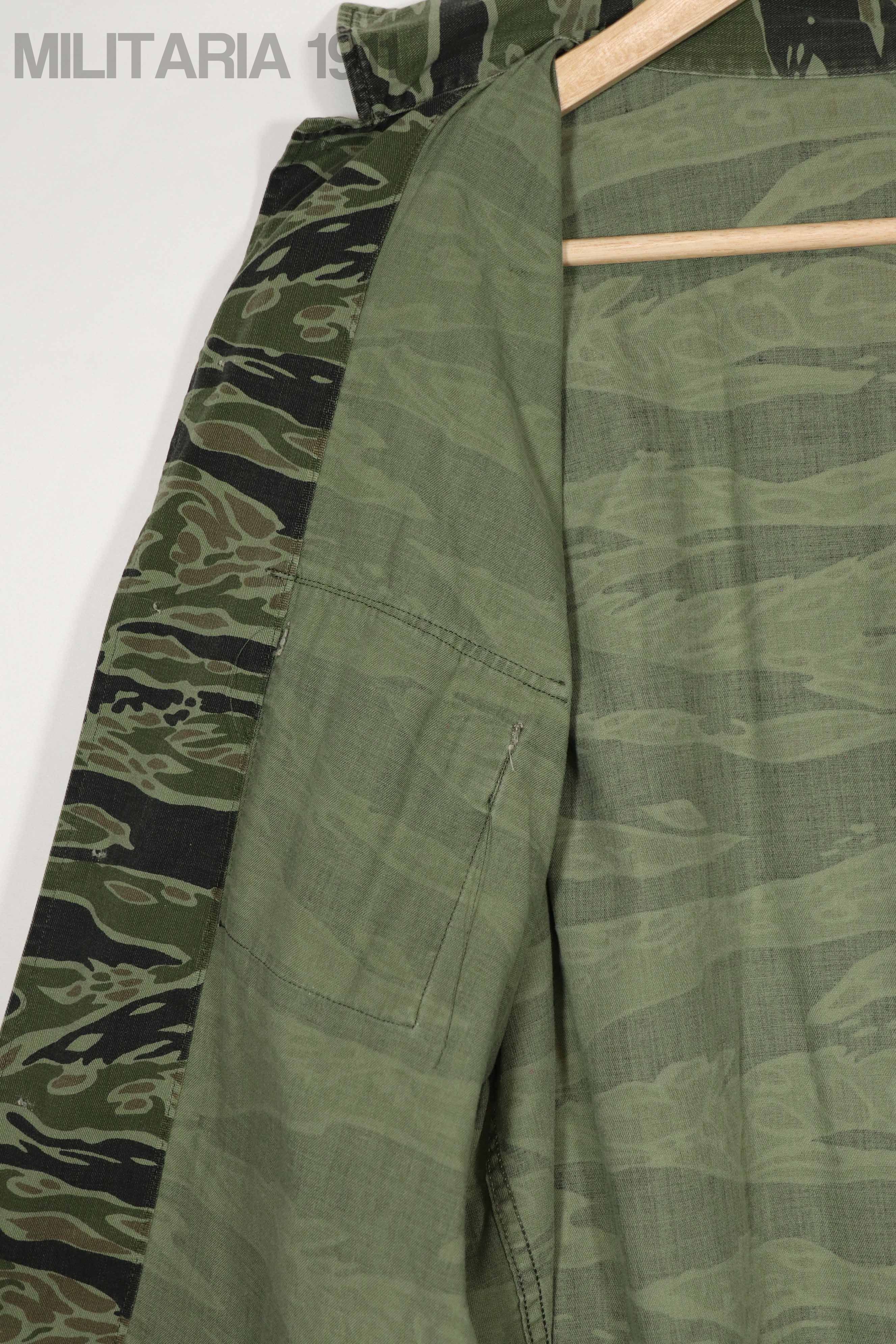 実物　レイトウォーパターン　タイガーストライプ シャツ　大きめサイズ　ボタン欠損あり