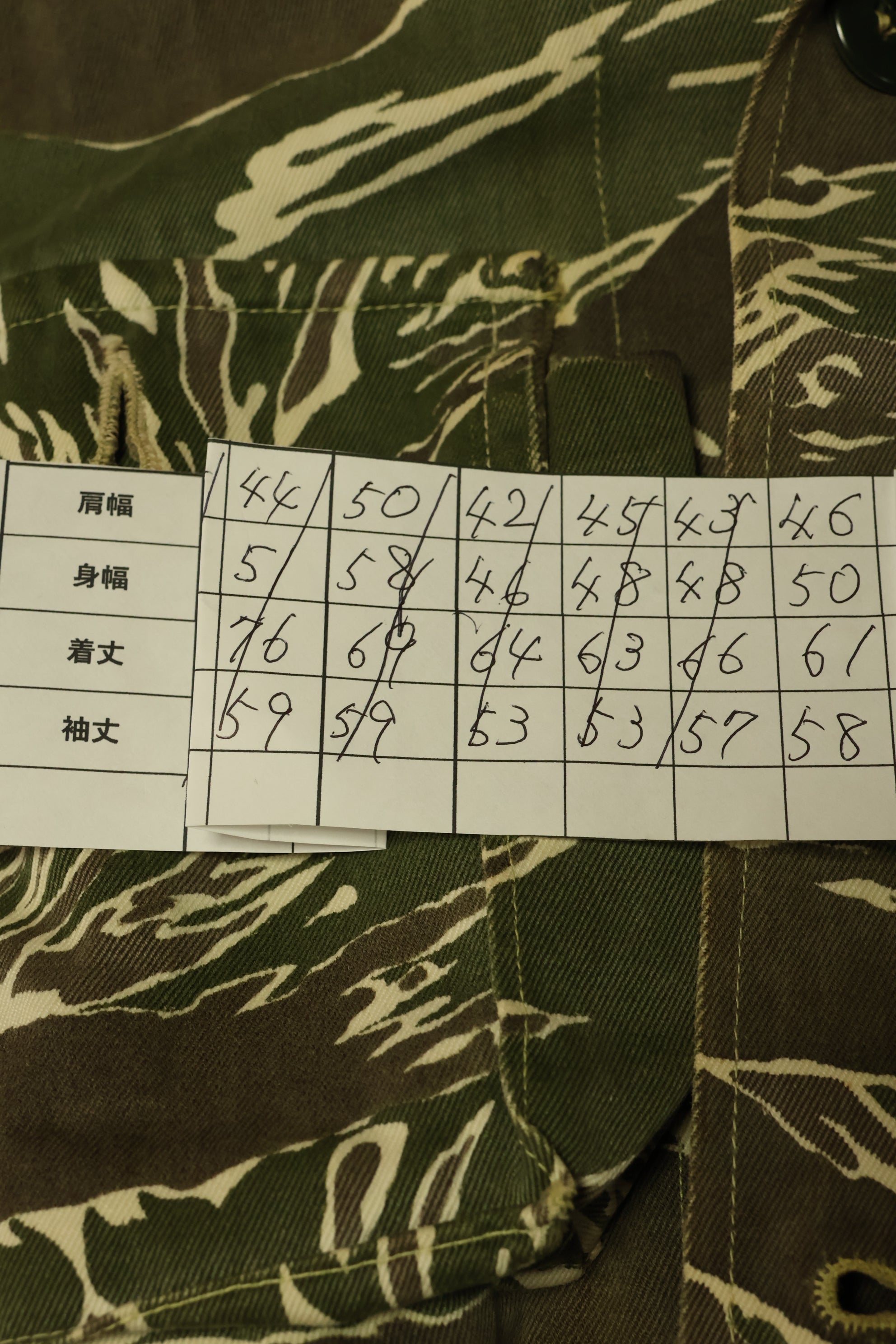 1960年代中頃　沖縄タイガーパターン　タイガーストライプ　Asian Cut シャツ　袖改装　ボタン欠損　中古品