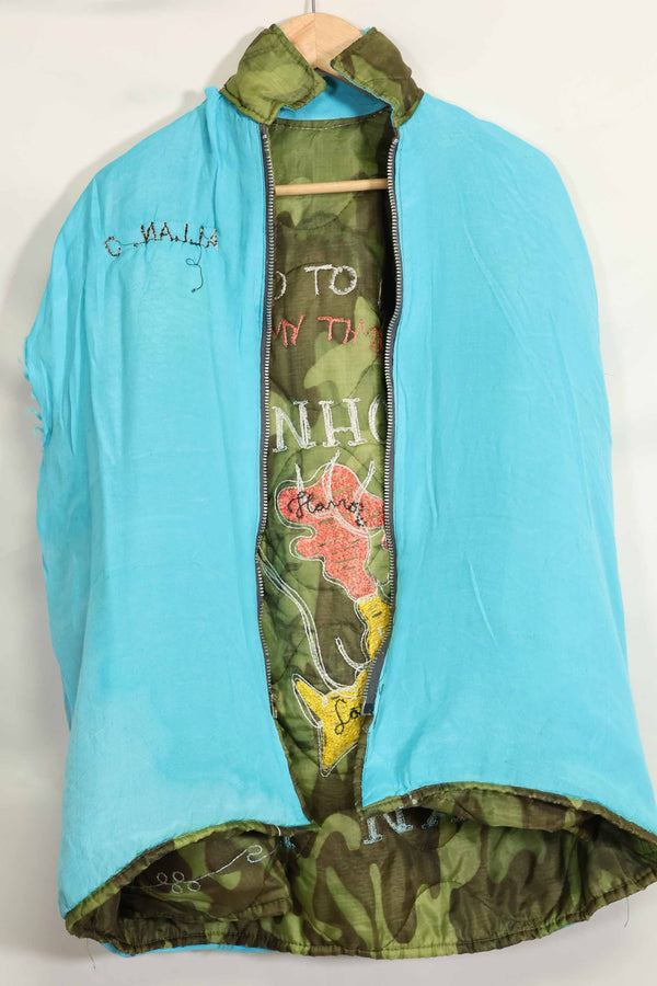 1969年〜70年　ベトナム戦争　ERDL迷彩ポンチョ製　ツアージャケット　ベトジャン　QUINHON　中古品