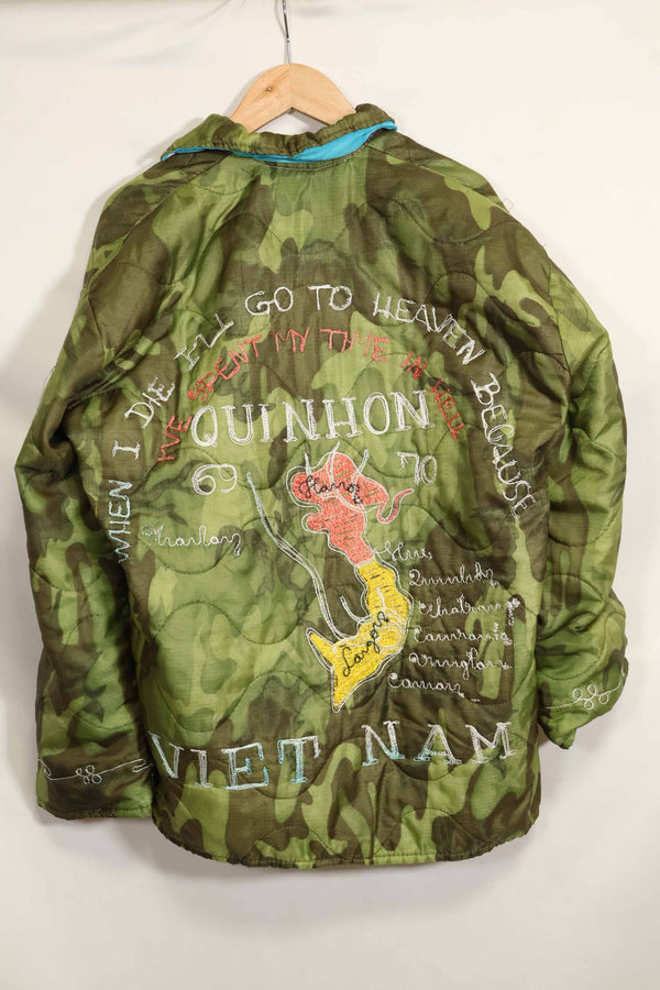 1969年〜70年　ベトナム戦争　ERDL迷彩ポンチョ製　ツアージャケット　ベトジャン　QUINHON　中古品