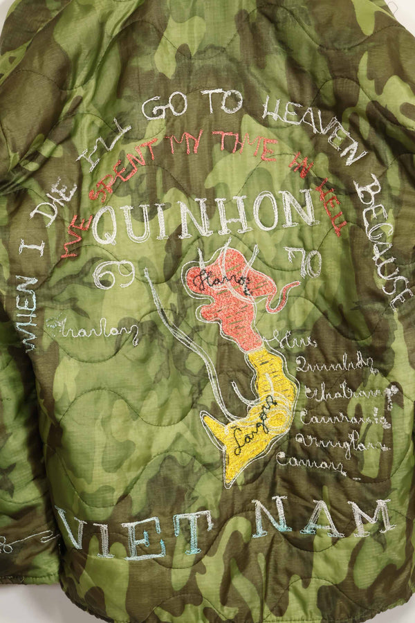 1969年〜70年　ベトナム戦争　ERDL迷彩ポンチョ製　ツアージャケット　ベトジャン　QUINHON　中古品