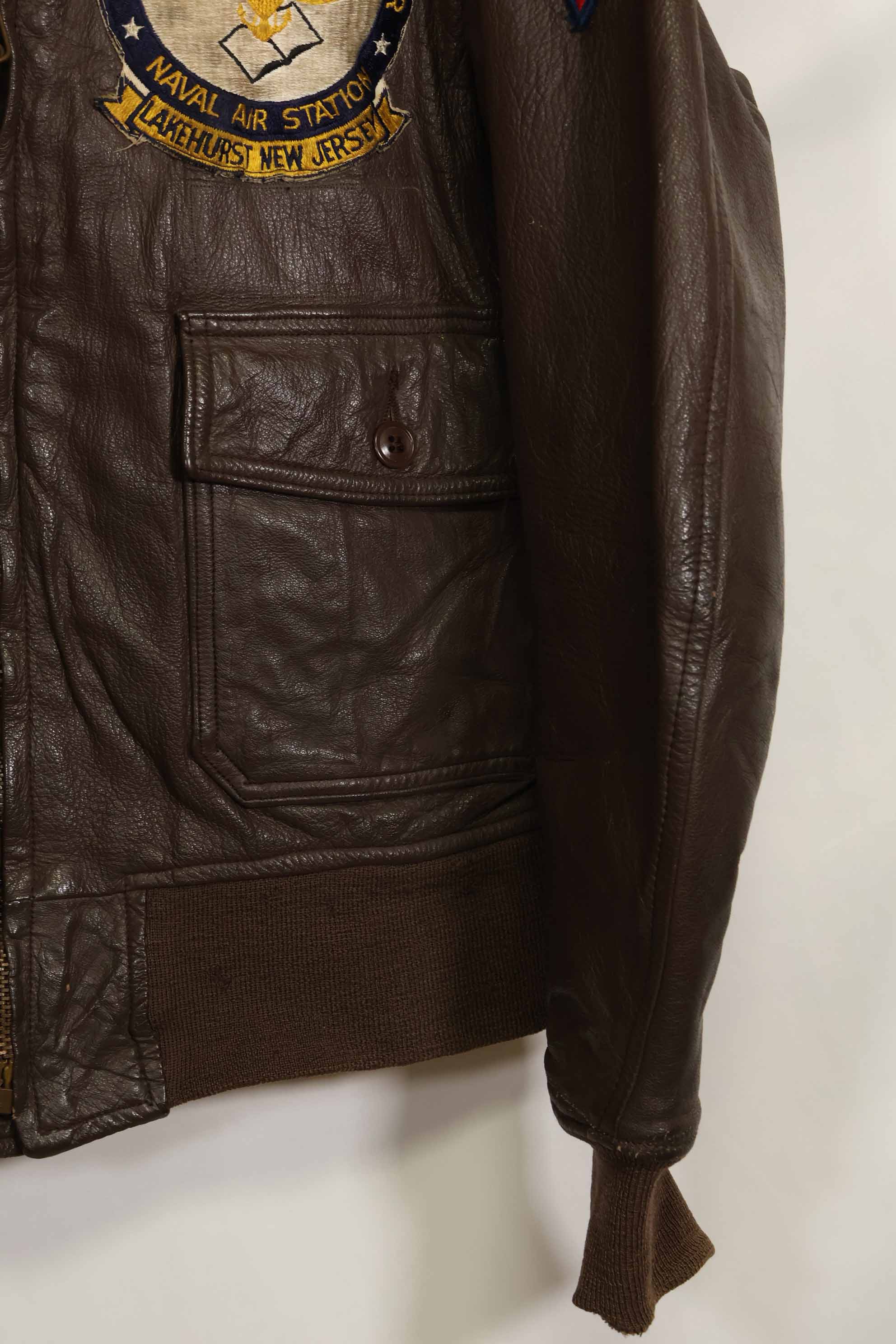 1960's U.S. Navy G-1 Flight Jacket, missing label, with first-attached patch, used.