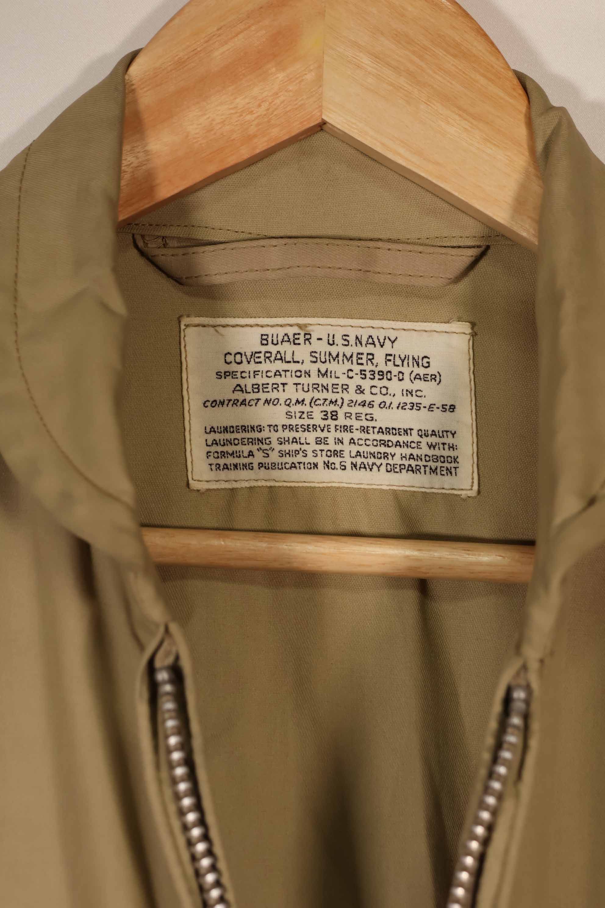 実物　1958年製　アメリカ海軍　夏用フライトスーツ　38 REGULAR　サイズ　中古品　B