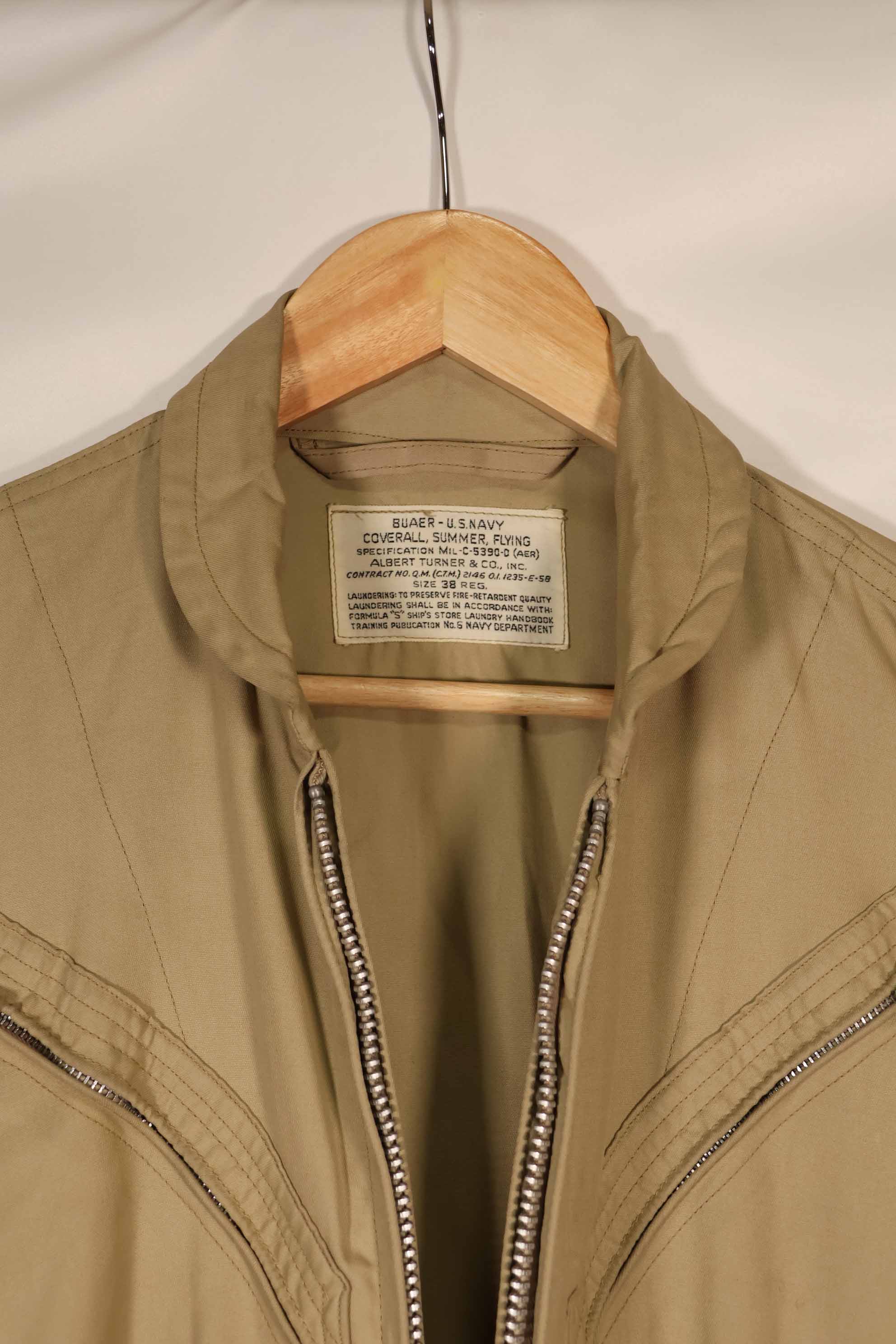 実物　1958年製　アメリカ海軍　夏用フライトスーツ　38 REGULAR　サイズ　中古品　B