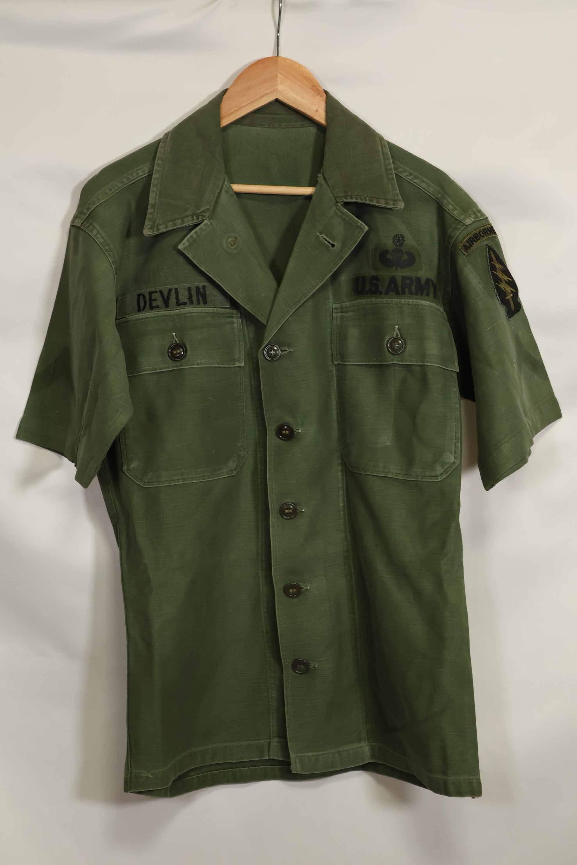 1960年代　元グリーンベレー兵士放出　OG-107　ユーティリティシャツ　初付け　パッチ付き　中古品　A