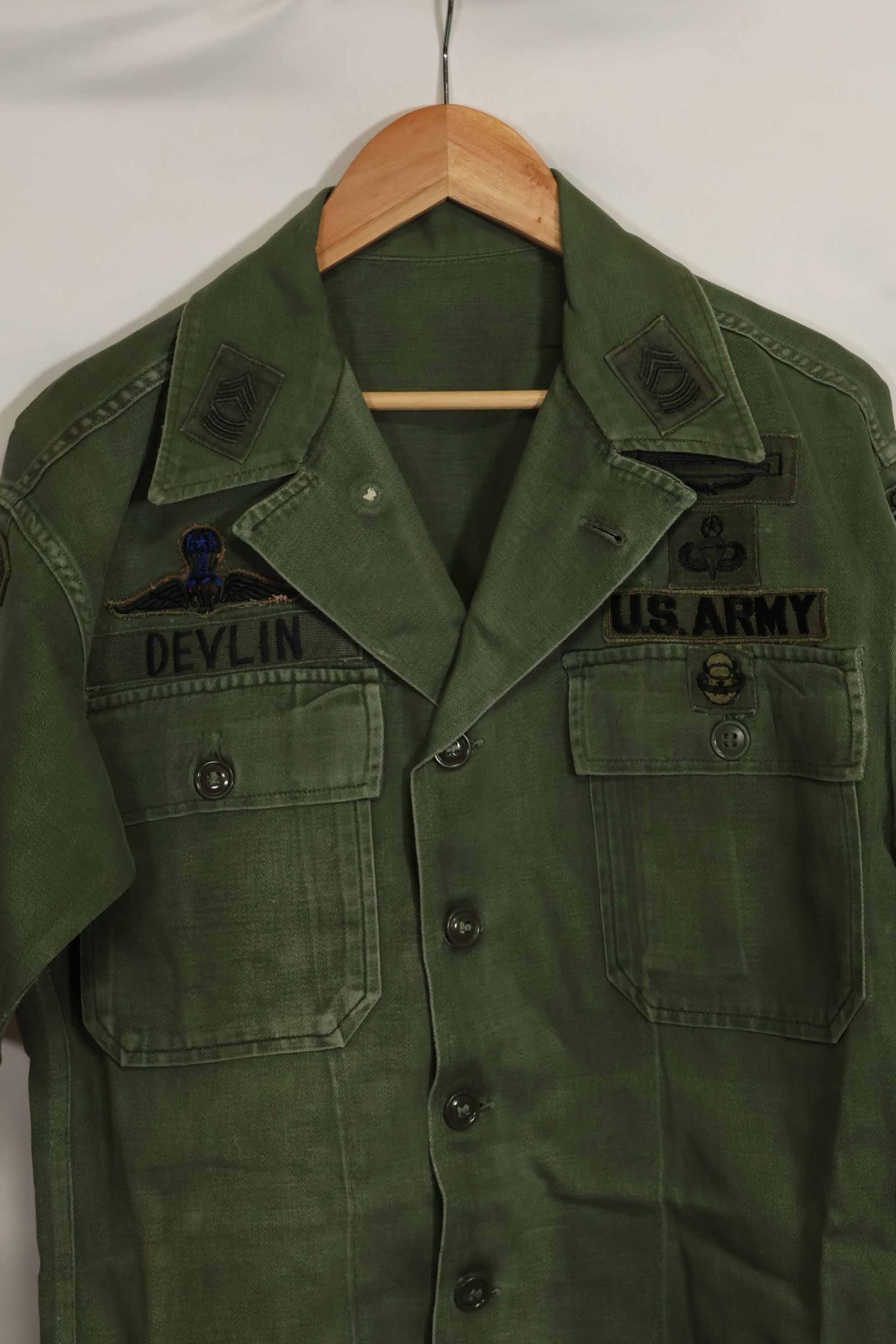 1960年代　元グリーンベレー兵士放出　OG-107　ユーティリティシャツ　初付け　パッチ付き　中古品　B