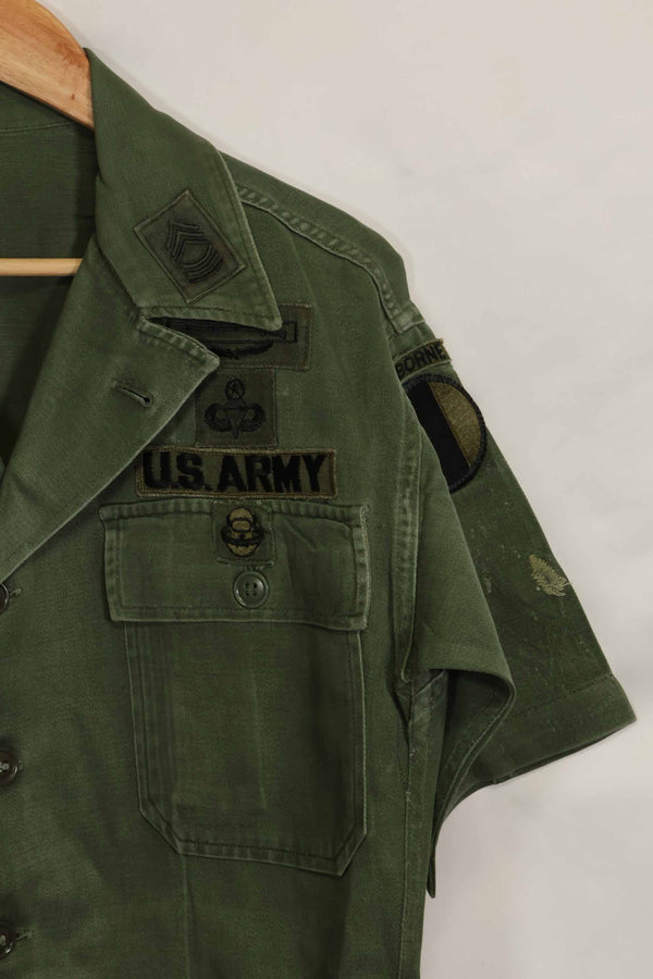 1960年代　元グリーンベレー兵士放出　OG-107　ユーティリティシャツ　初付け　パッチ付き　中古品　B