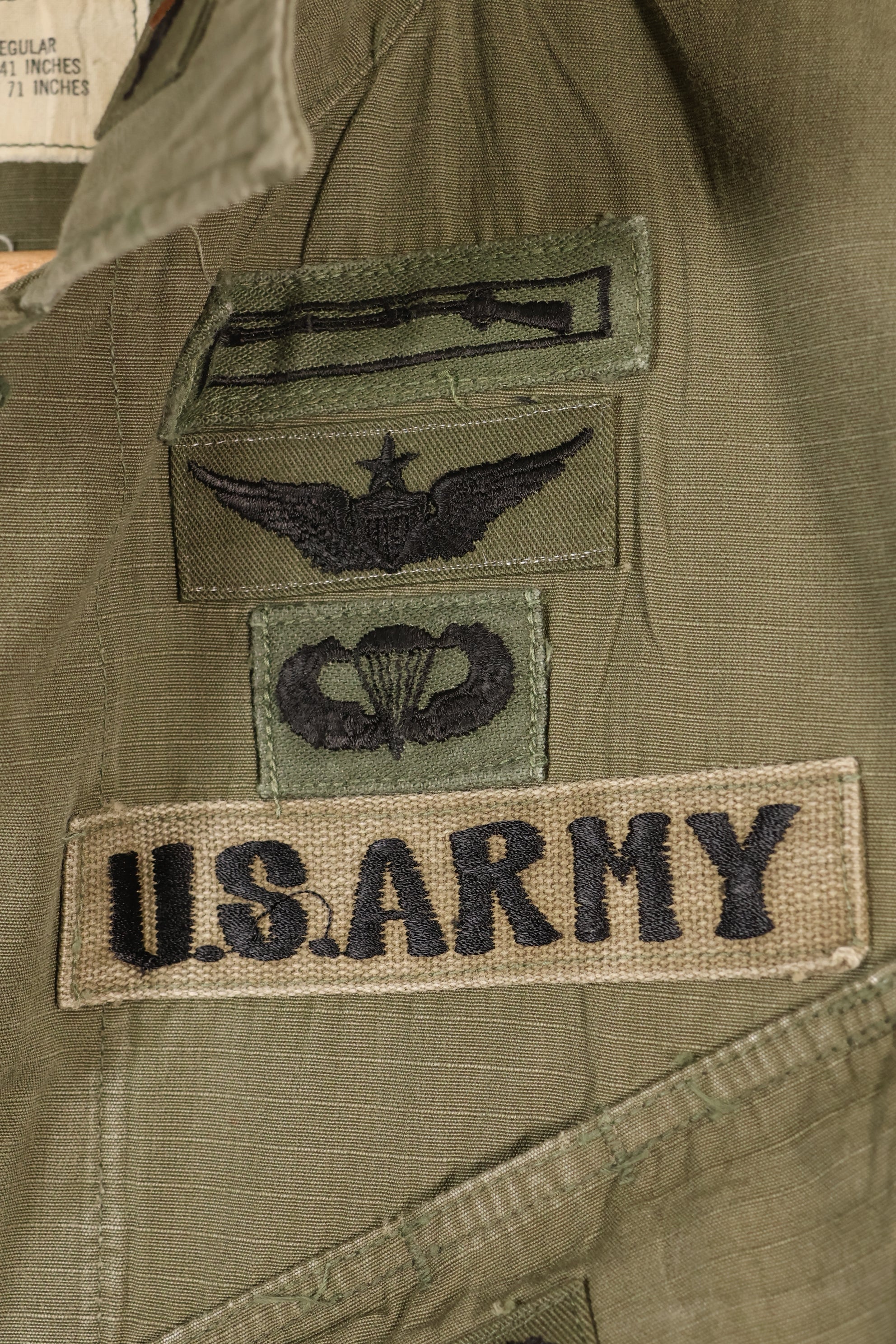 1969 Contract, M-R, 4th Model Jungle Fatigue Jacket, With Aftermarket Patches, Used