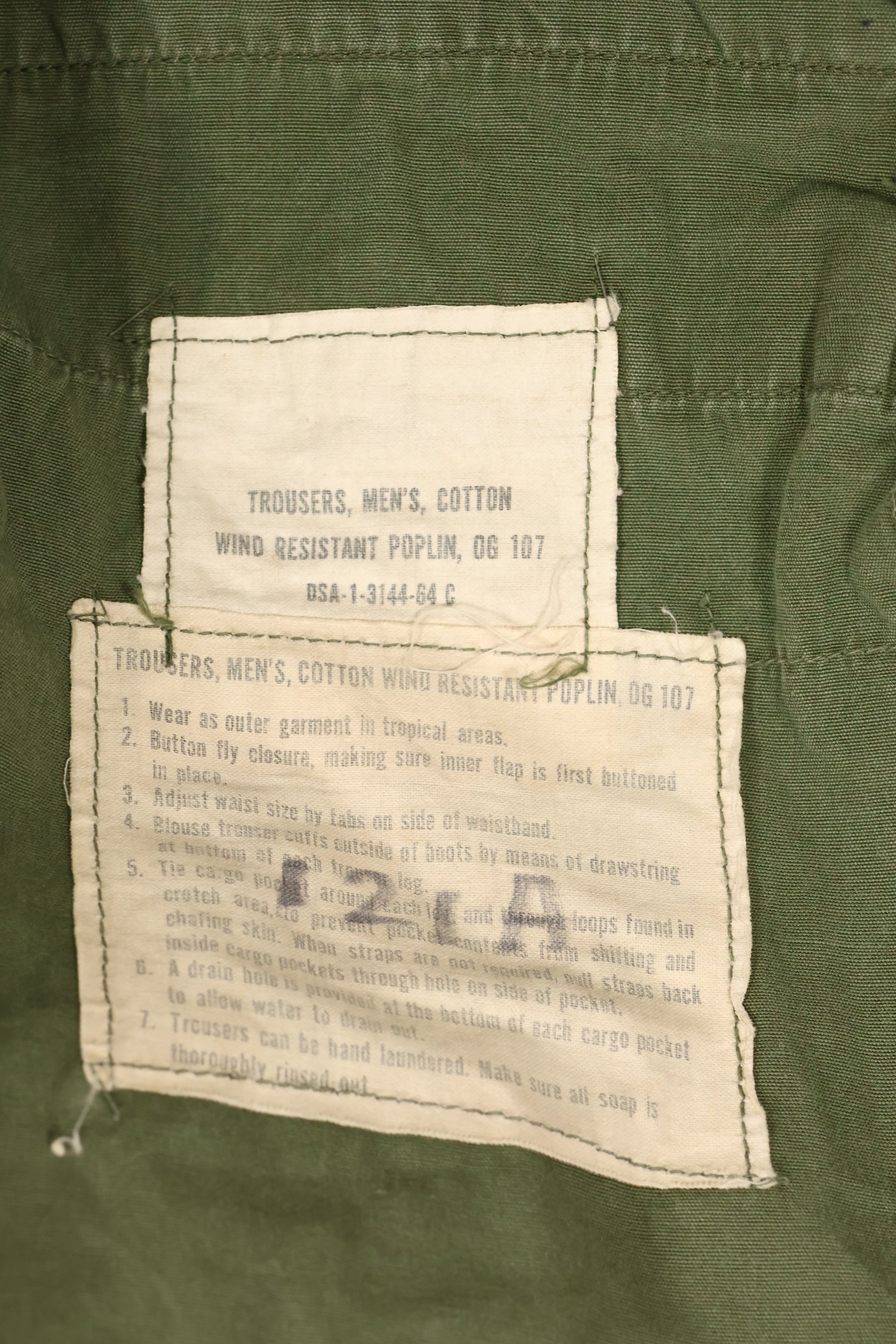 1964 年合同 S-L，带折边第一型丛林疲劳裤，褪色，使用过。