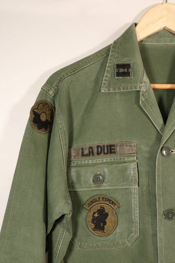 1960s, Estimated Size: SMALL, OG-107 Utility Shirt with Patches, Used