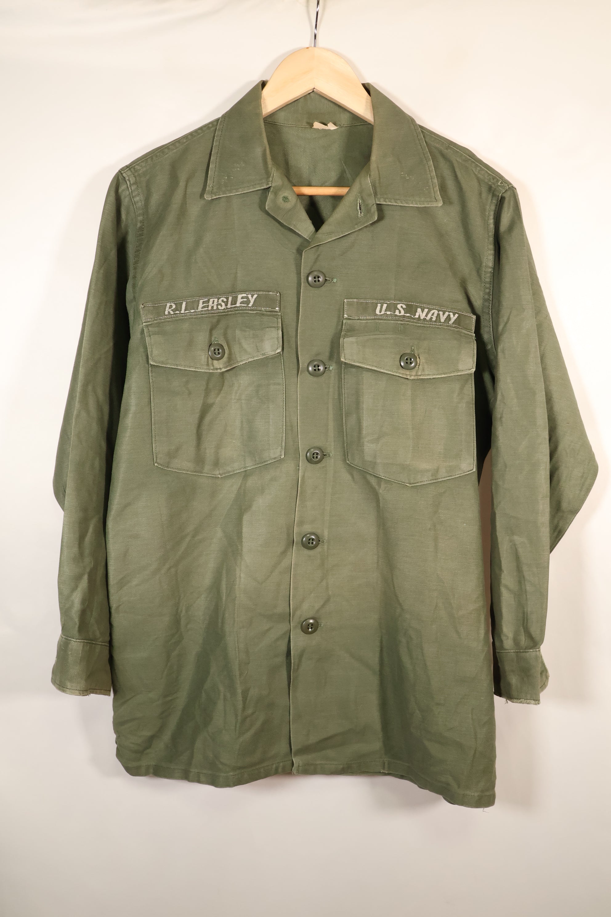 1971年契約　推定 SMALL　OG-107　ユーティリティシャツ　アメリカ海軍　テープ類実物　中古品