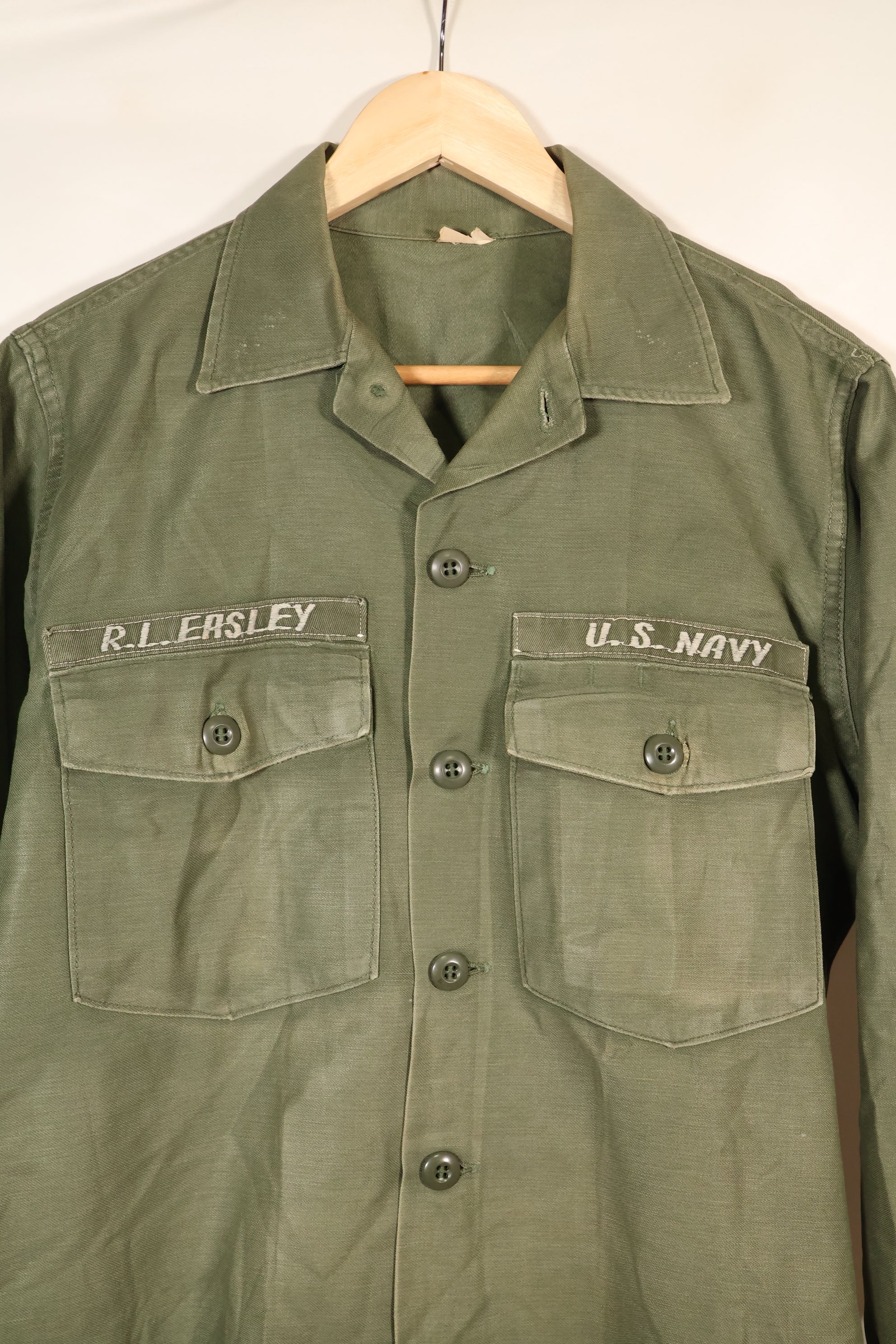 1971年契約　推定 SMALL　OG-107　ユーティリティシャツ　アメリカ海軍　テープ類実物　中古品