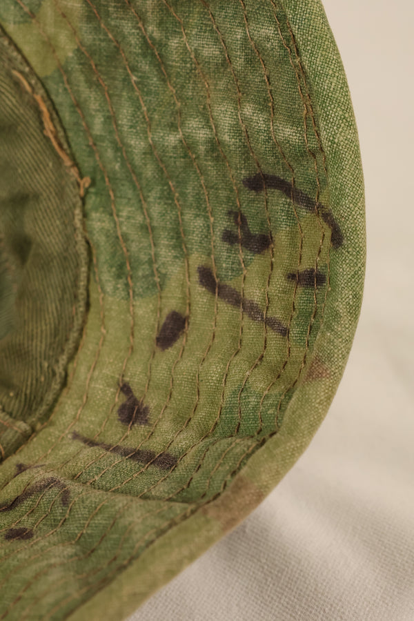 1960s-early 70s USMC privately procured Mitchell pattern camouflage shelterhalf boonie hat, used.