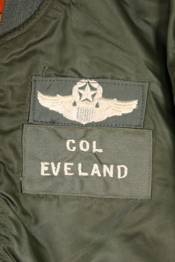 1970 Contract MEDIUM USAF L-2B Flight Jacket, Light Zone, Worn by Bill Eveland, Good Condition