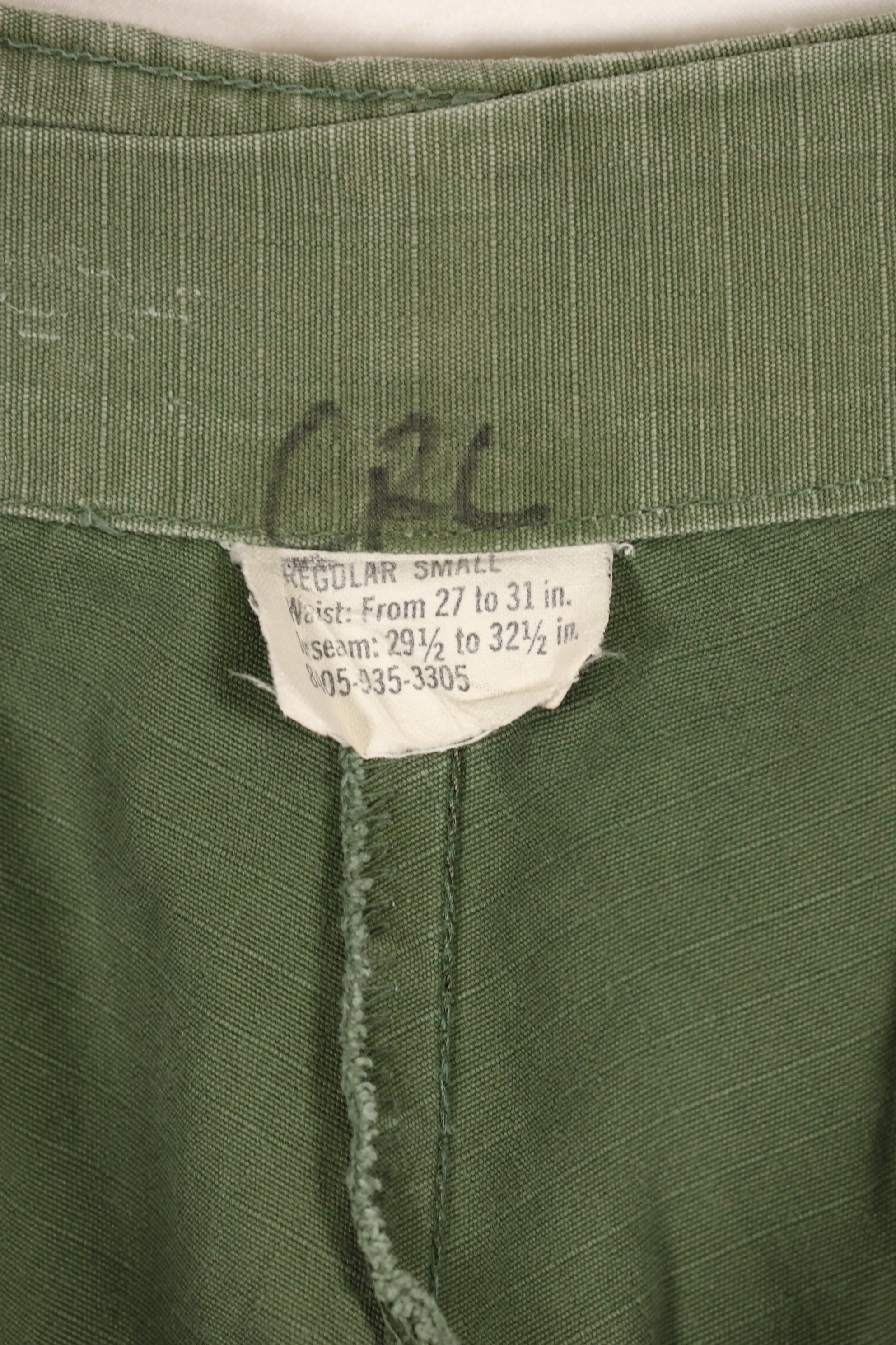 Circa 1968 S-R Size 4th Model Jungle Fatigue Pants, Used, Released by Film Company