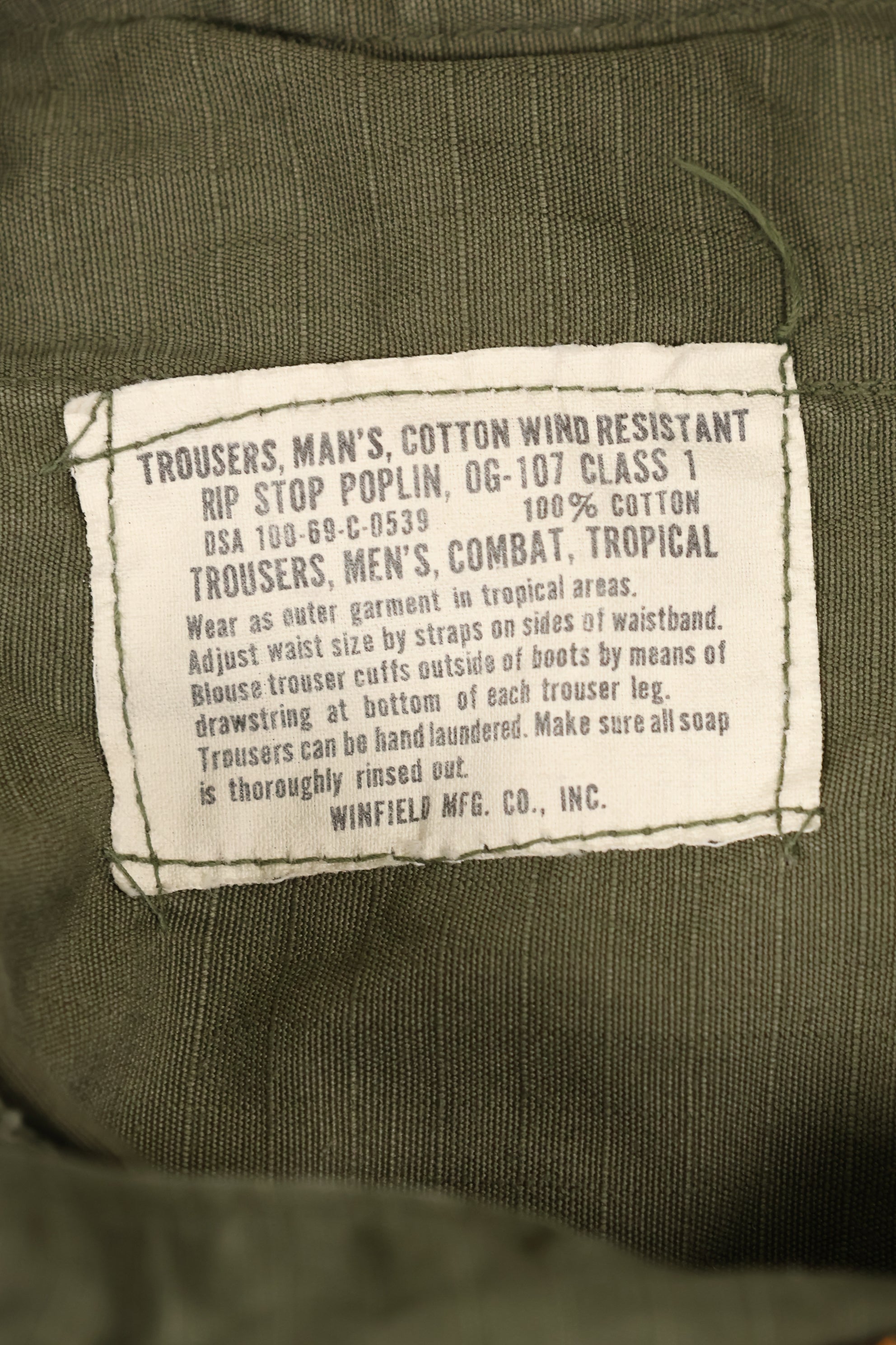 Circa 1969 S-R Size 4th Model Jungle Fatigue Pants, Used, Released by Film Company