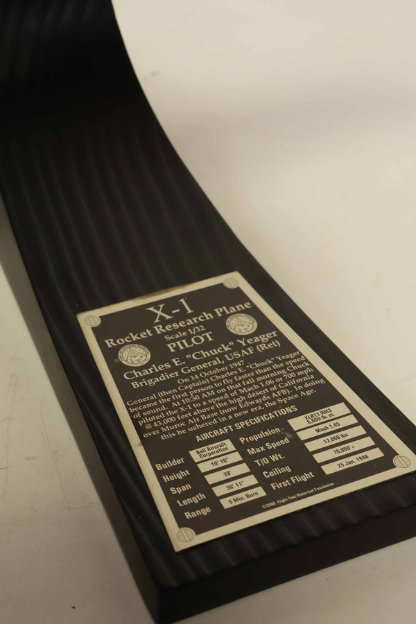 Autographed by US Air Force Brigadier General Chuck Yeager, X-1 manned aircraft model, used.