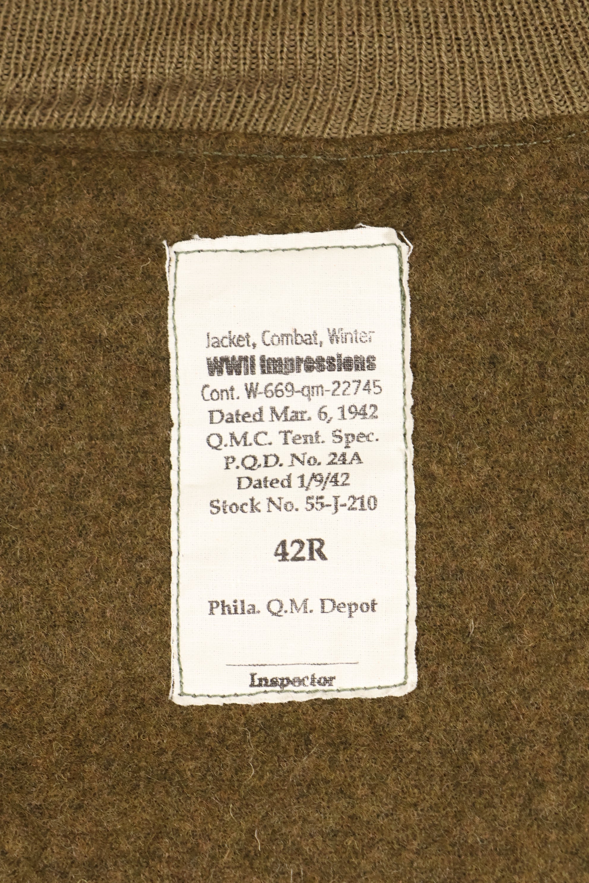 Replica 42R from the movie *Fury* – Surplus WWII 1st Model Tanker Jacket – Used