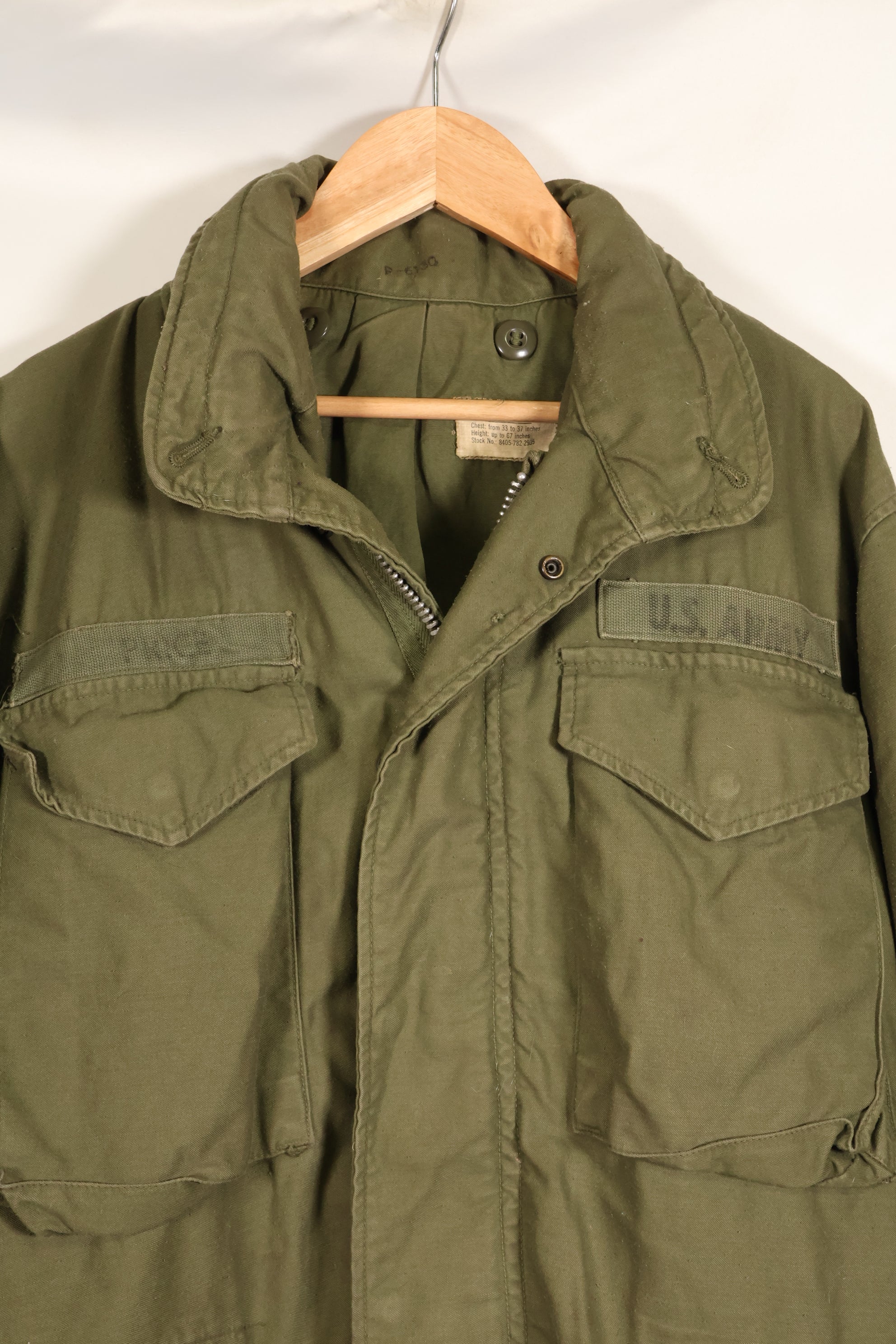 Circa 1965–66  S-S  M65 Field Jacket  1st Model  No liner  Some stains  Used