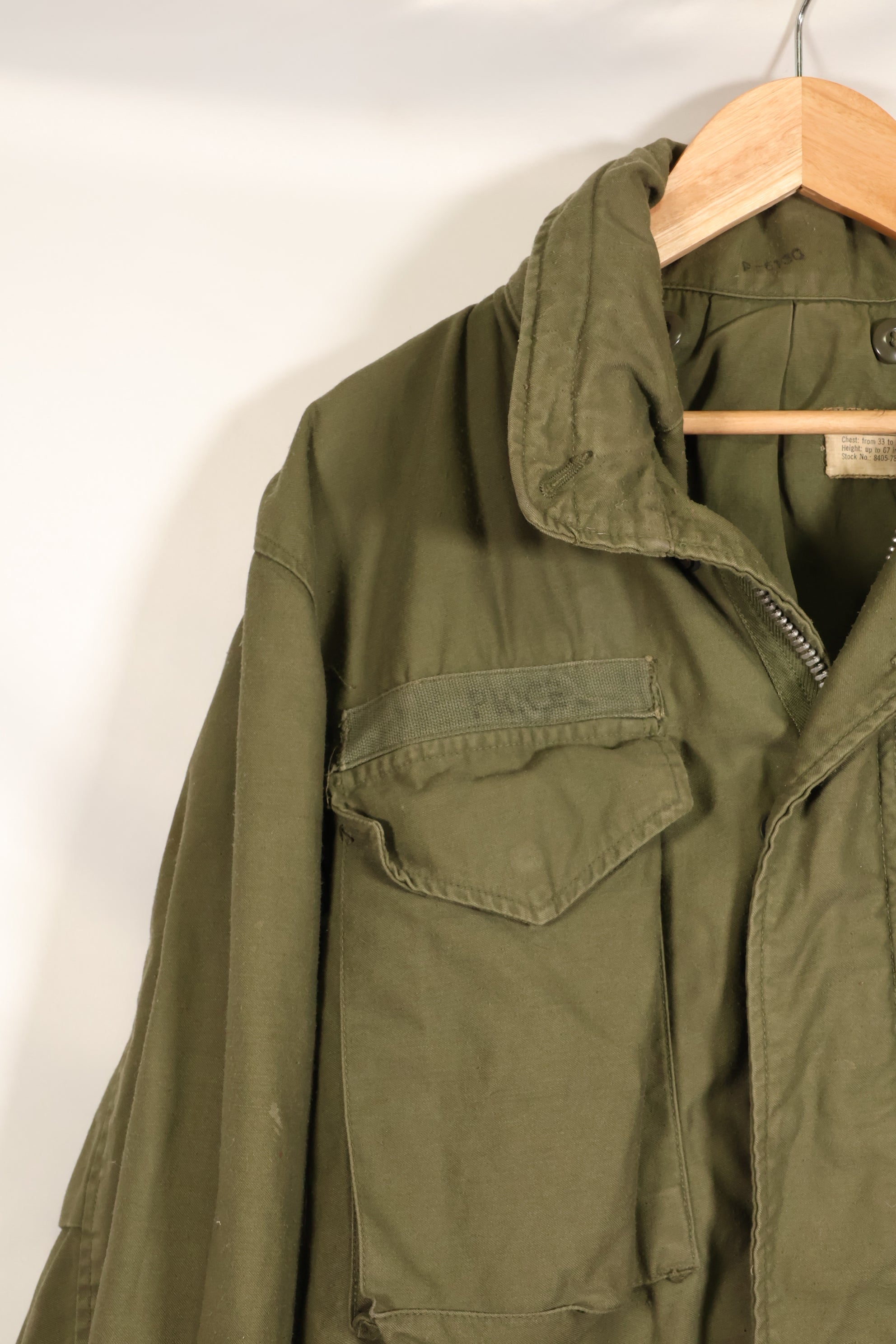 Circa 1965–66  S-S  M65 Field Jacket  1st Model  No liner  Some stains  Used