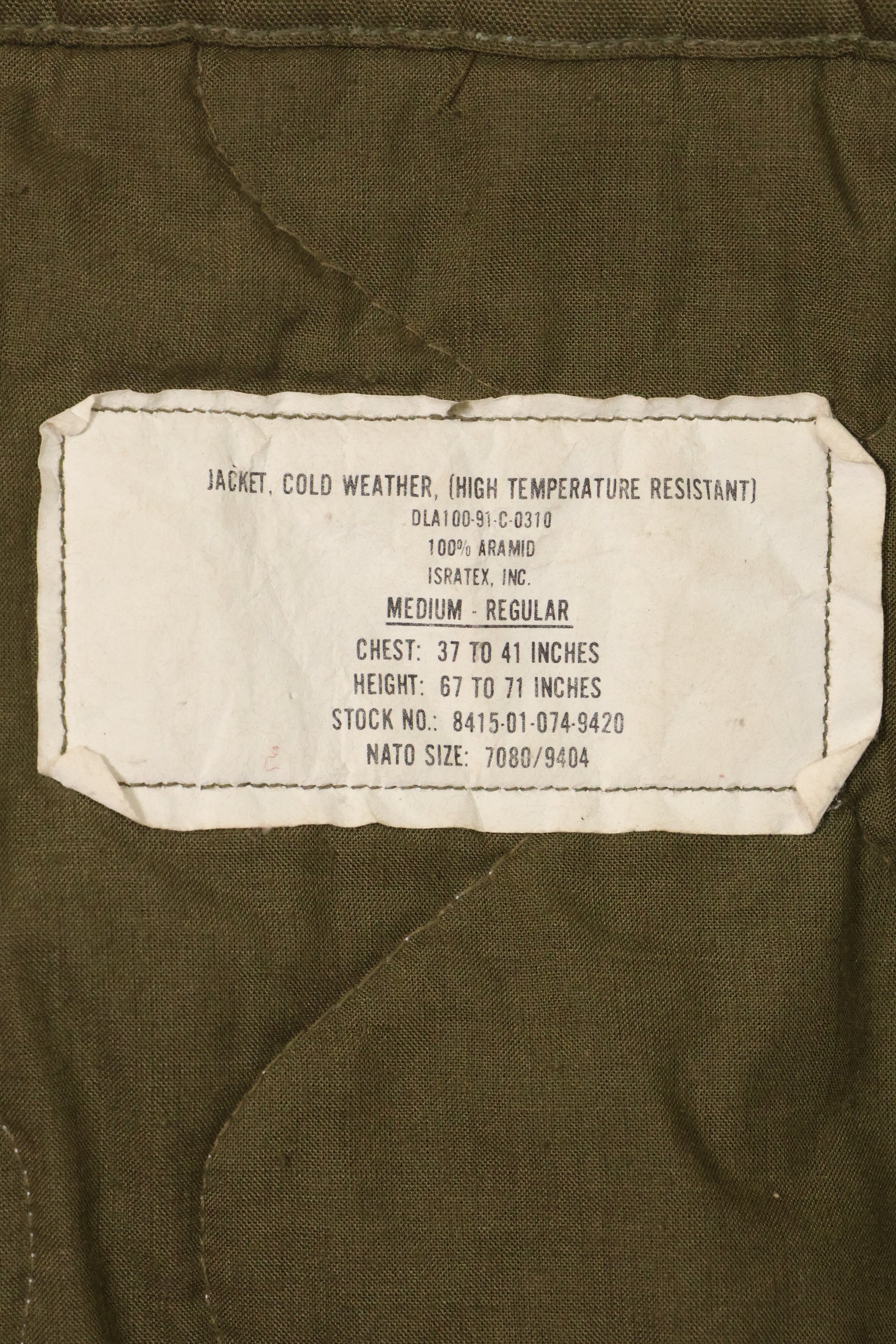 1991 Contract US Army Tanker Jacket ARAMID Material Used