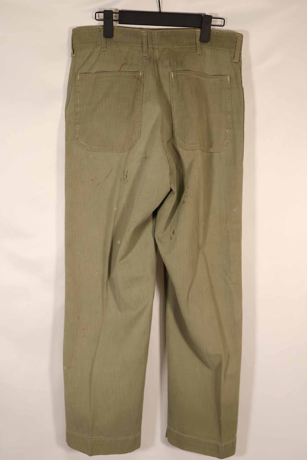 実物　1940年代　アメリカ海兵隊　USMC　M42 HBT ユーティリティパンツ　退色　汚れあり