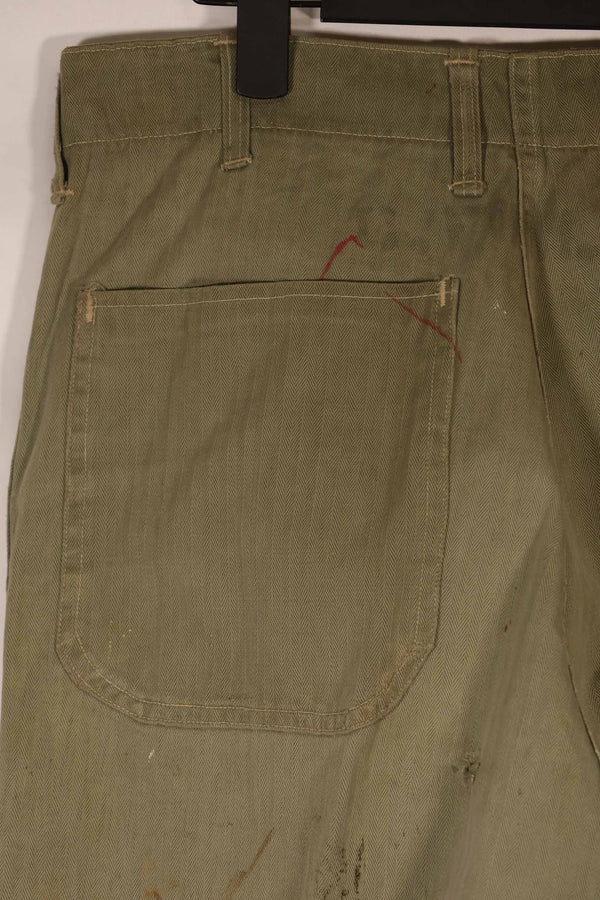 実物　1940年代　アメリカ海兵隊　USMC　M42 HBT ユーティリティパンツ　退色　汚れあり