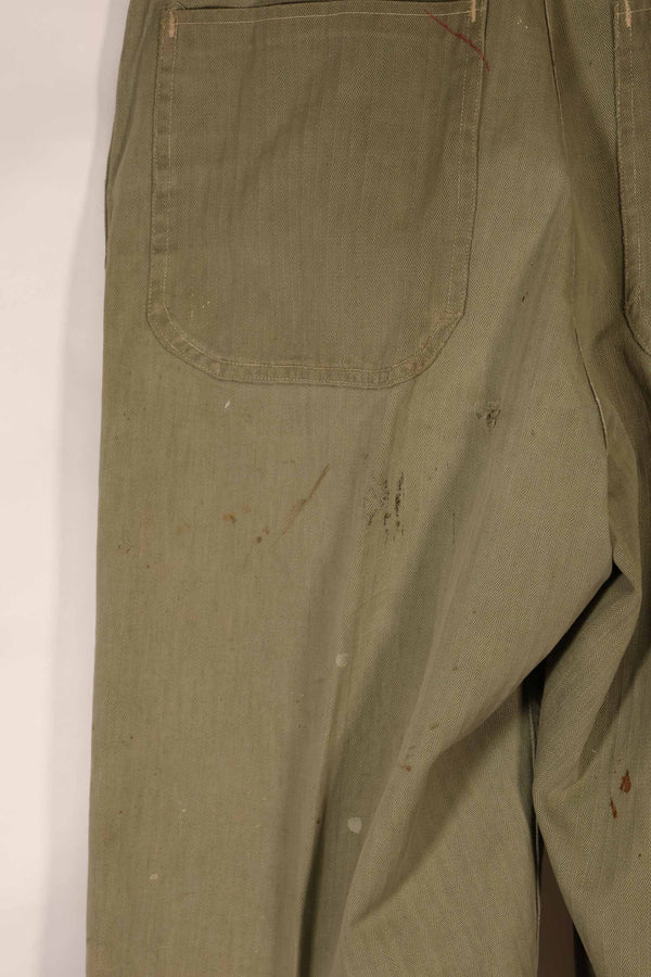 実物　1940年代　アメリカ海兵隊　USMC　M42 HBT ユーティリティパンツ　退色　汚れあり
