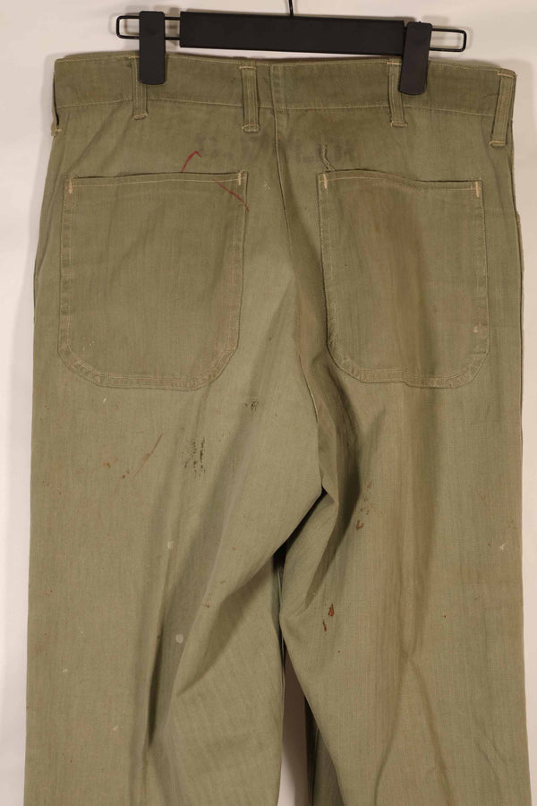 実物　1940年代　アメリカ海兵隊　USMC　M42 HBT ユーティリティパンツ　退色　汚れあり