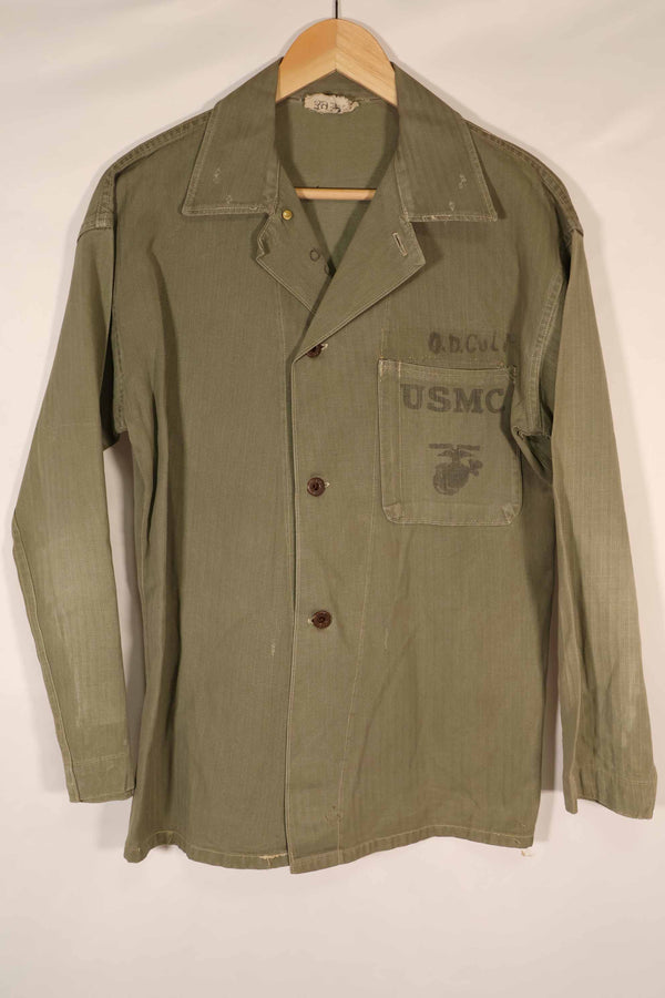 実物　1940年代　アメリカ海兵隊　USMC　M41 HBTユーティリティジャケット　退色あり　ポケット欠損
