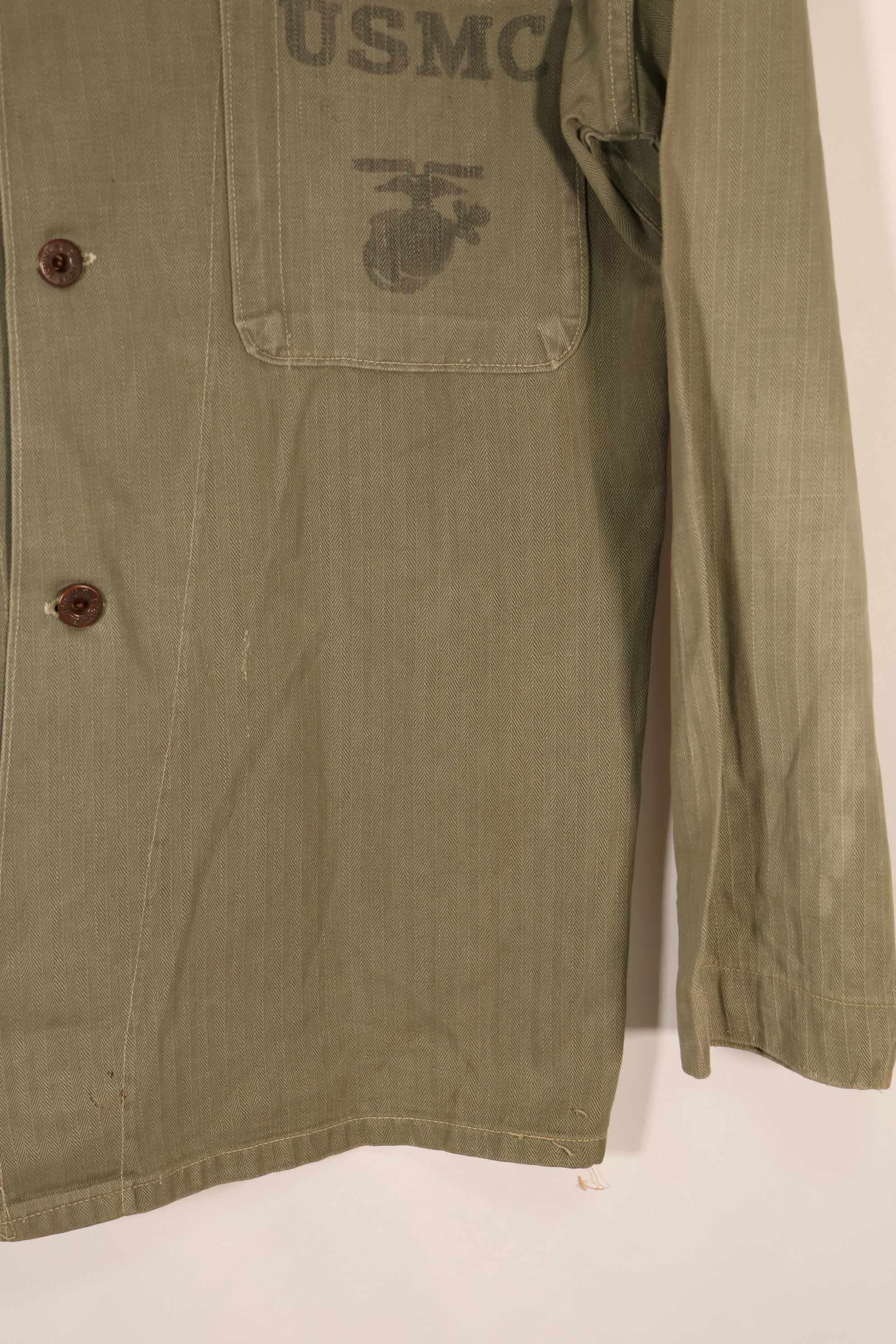 実物　1940年代　アメリカ海兵隊　USMC　M41 HBTユーティリティジャケット　退色あり　ポケット欠損