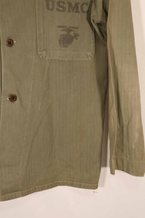 実物　1940年代　アメリカ海兵隊　USMC　M41 HBTユーティリティジャケット　退色あり　ポケット欠損