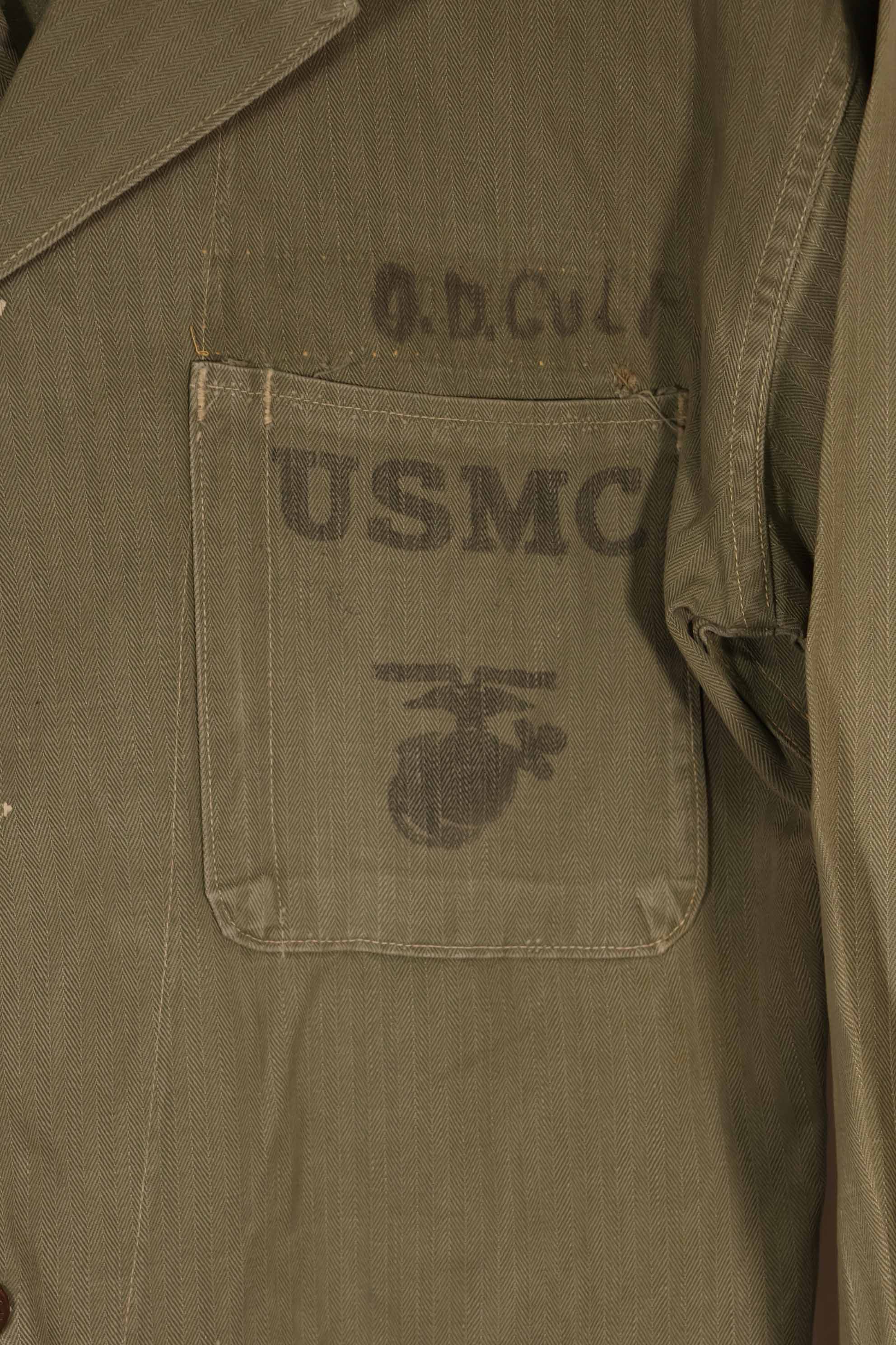 実物　1940年代　アメリカ海兵隊　USMC　M41 HBTユーティリティジャケット　退色あり　ポケット欠損
