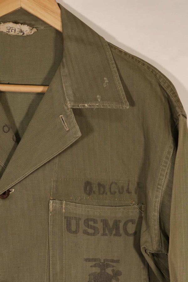 実物　1940年代　アメリカ海兵隊　USMC　M41 HBTユーティリティジャケット　退色あり　ポケット欠損