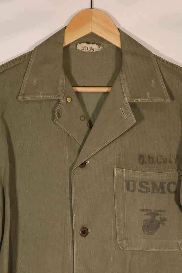 実物　1940年代　アメリカ海兵隊　USMC　M41 HBTユーティリティジャケット　退色あり　ポケット欠損