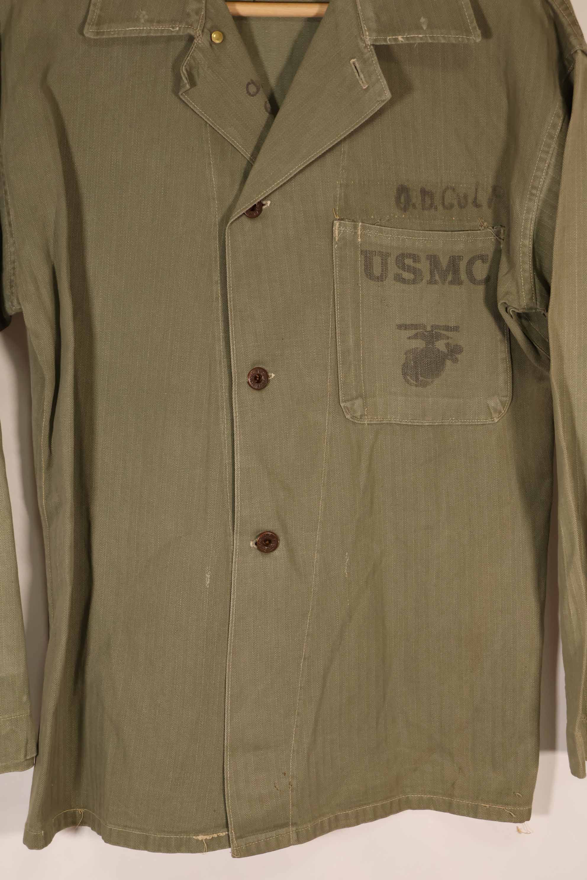 実物　1940年代　アメリカ海兵隊　USMC　M41 HBTユーティリティジャケット　退色あり　ポケット欠損
