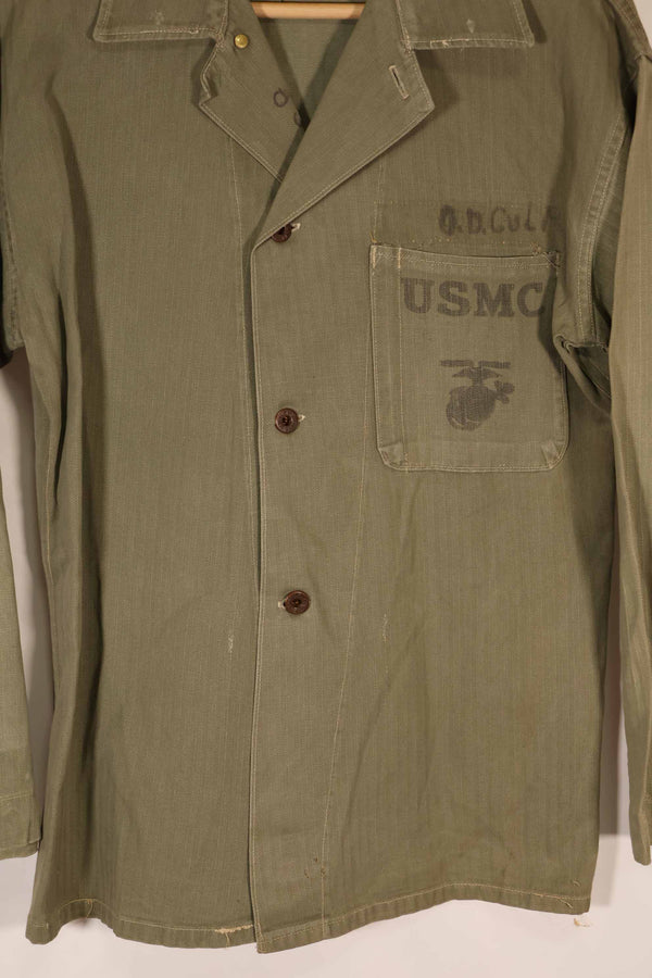 実物　1940年代　アメリカ海兵隊　USMC　M41 HBTユーティリティジャケット　退色あり　ポケット欠損