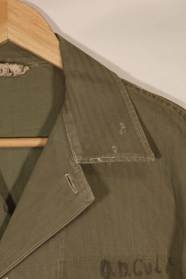 実物　1940年代　アメリカ海兵隊　USMC　M41 HBTユーティリティジャケット　退色あり　ポケット欠損