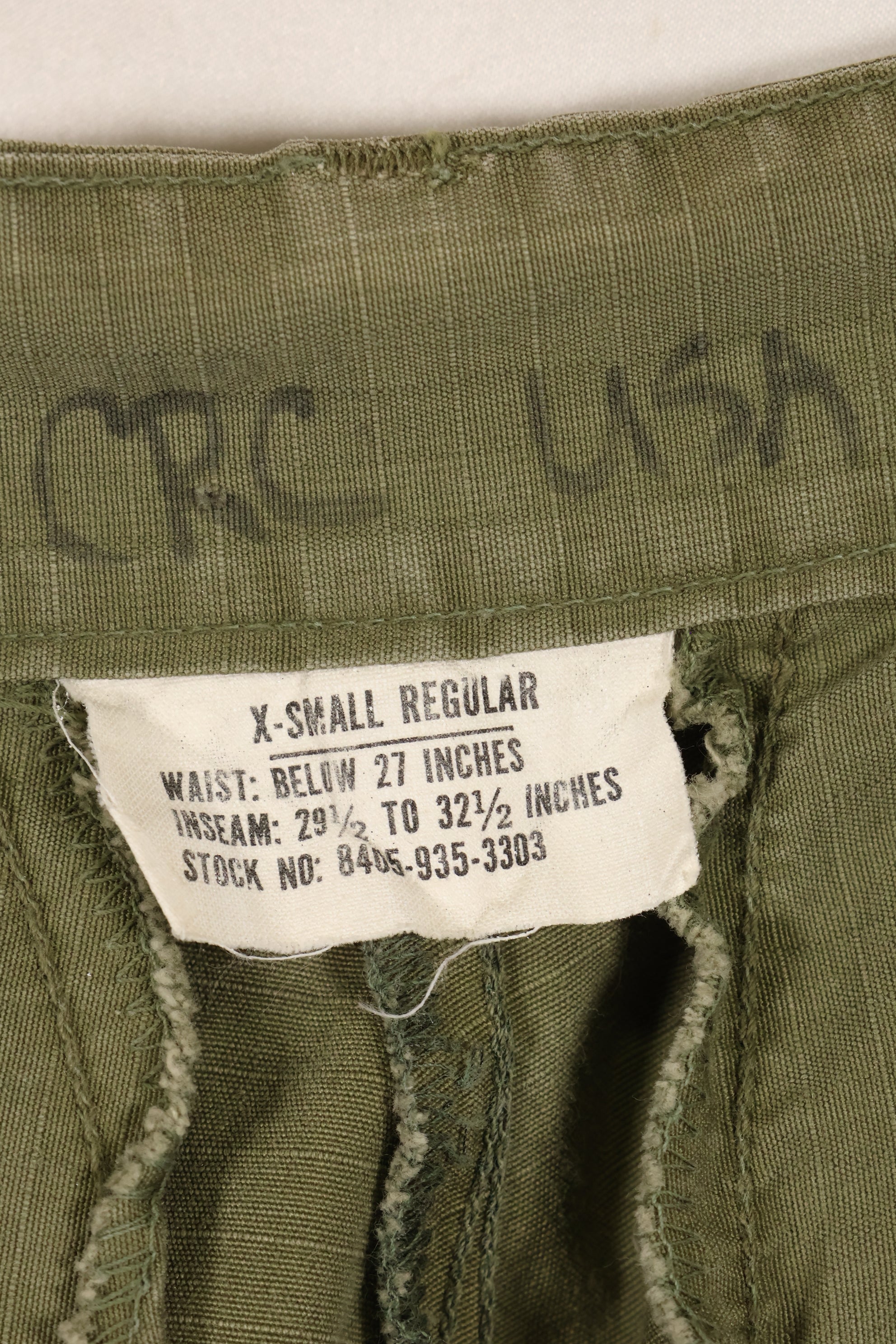 Circa 1967 XS-R size 4th Model Jungle Fatigue pants, used, released by a movie company.