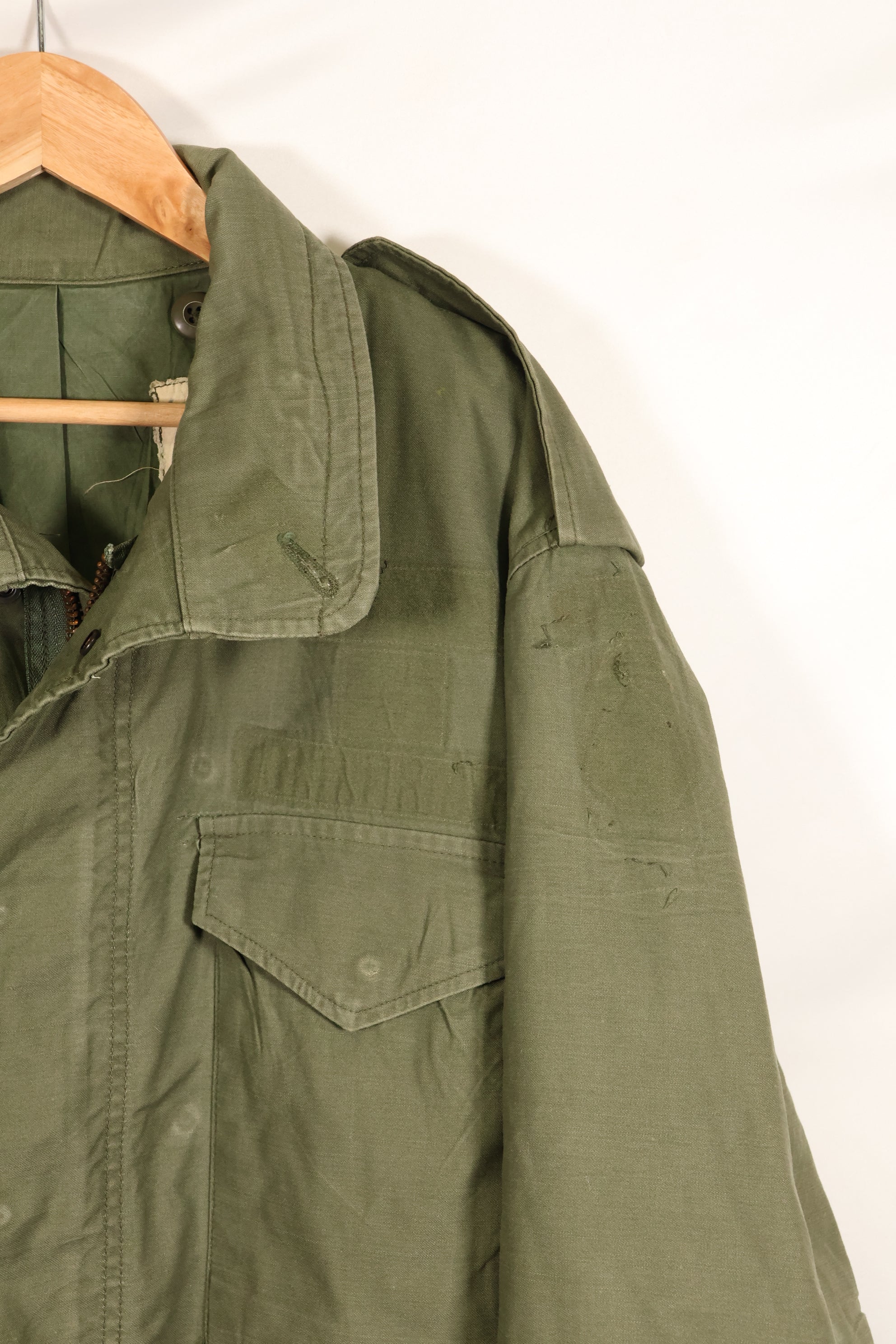 1970s Lot, Estimated M-R, 3rd Model M65 Field Jacket, Shows Heavy Wear, Used