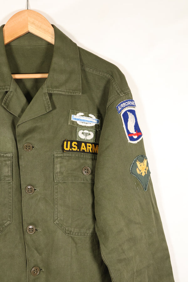 Early 1960s, 173rd Airborne Brigade, OG-107 Utility Shirt, Authentic Insignia, Used