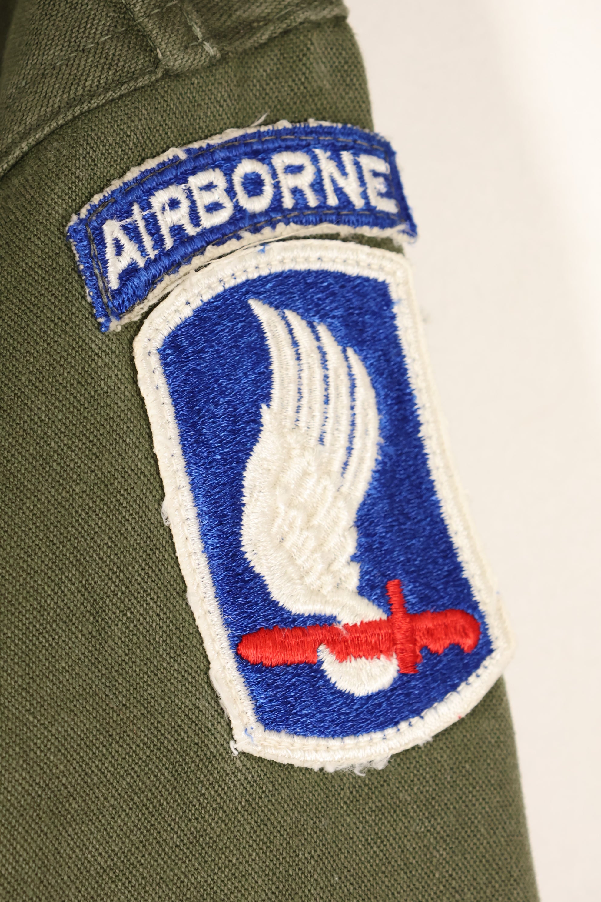 Early 1960s, 173rd Airborne Brigade, OG-107 Utility Shirt, Authentic Insignia, Used