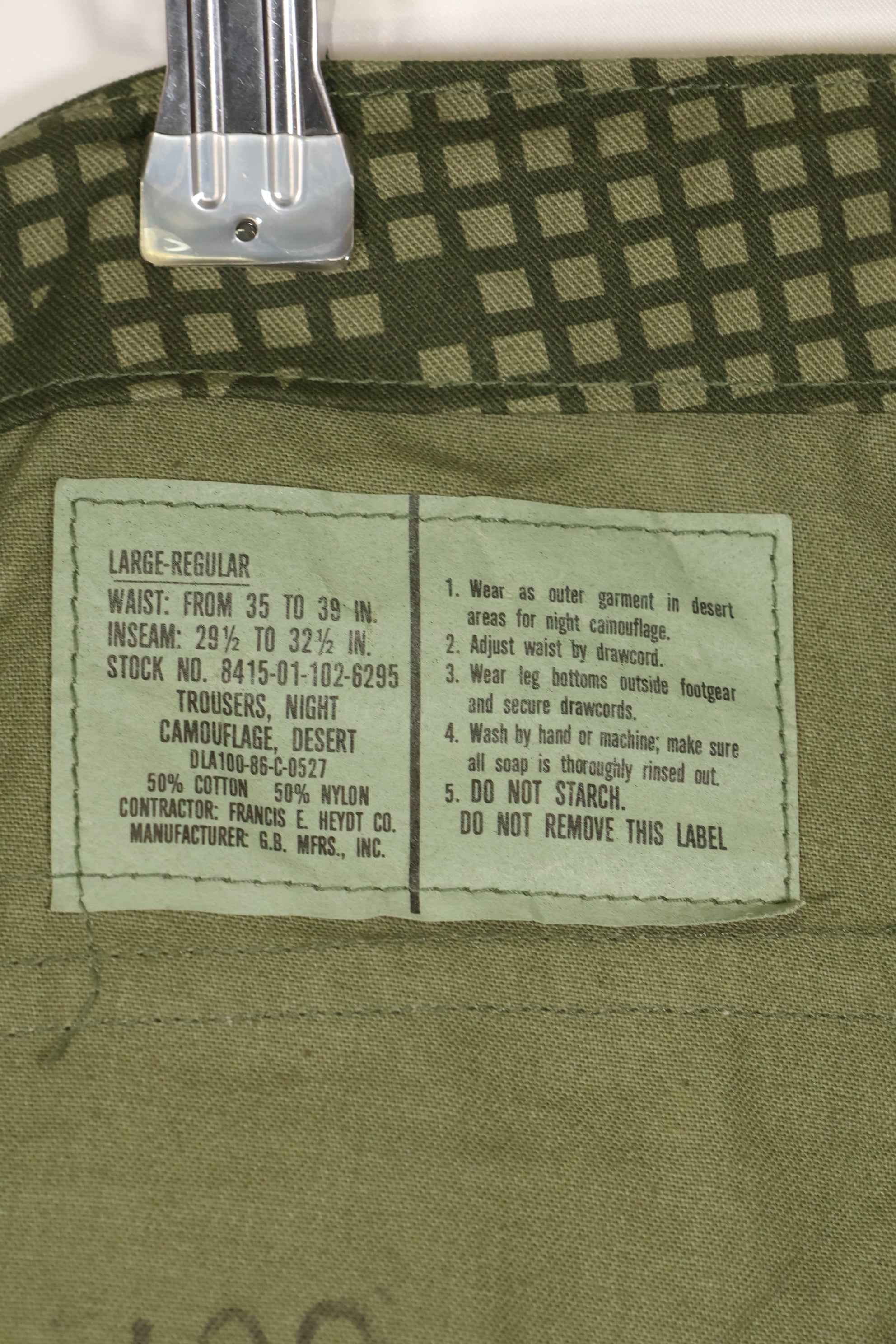 1987 Contract - L-R: U.S. Military, Infrared-Countermeasure, Night Camo, Pants, Overpants, Used (Replica)