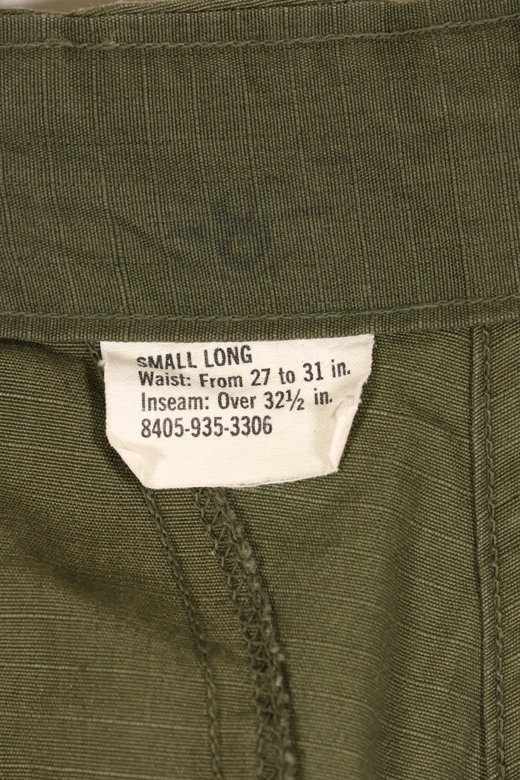 Estimated 1968–69 S-L 4th Model Jungle Fatigue Pants, Used, No Contract Tag