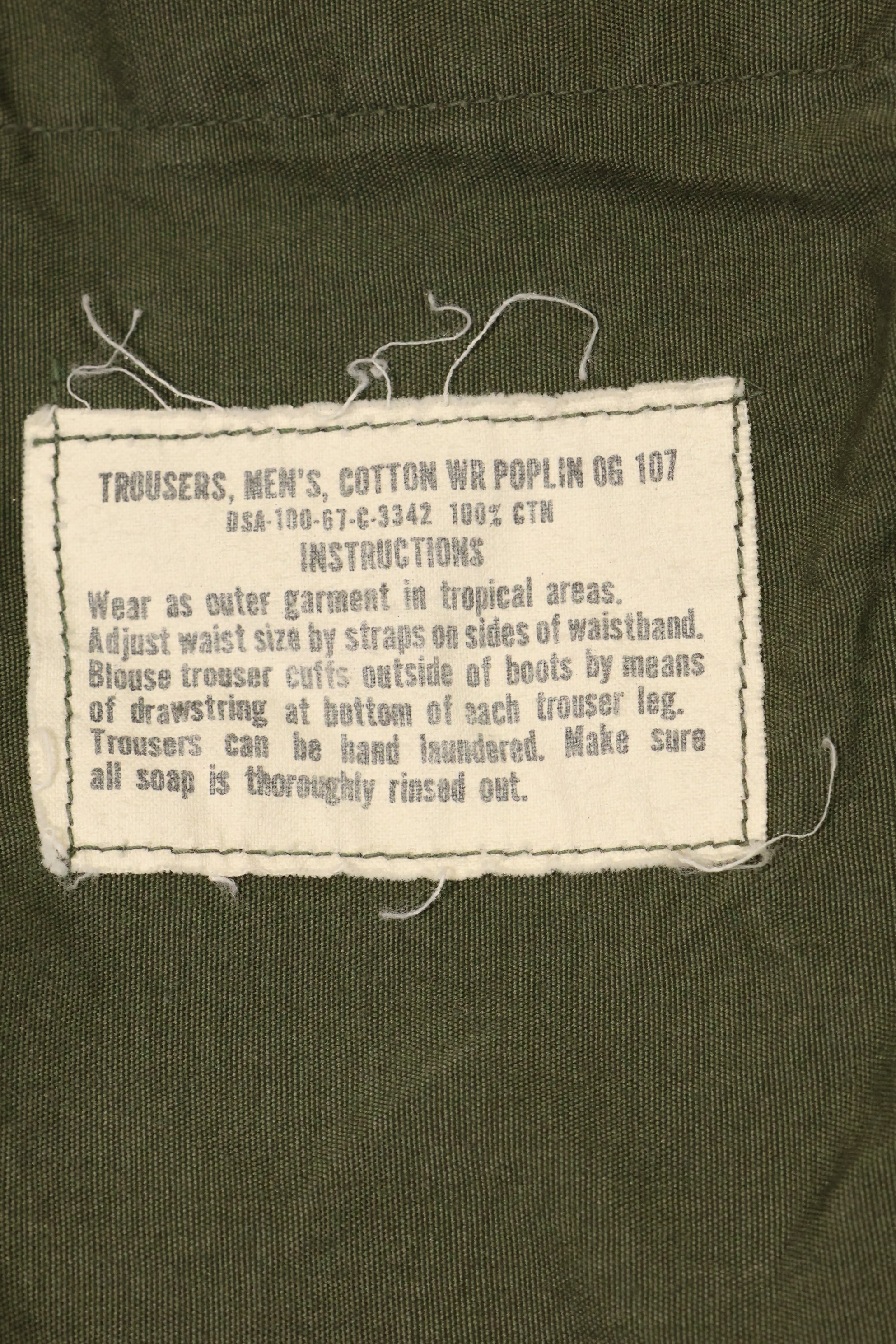 1967年合同第三款非防撕裂丛林作战裤，尺码标签已无法辨认，二手