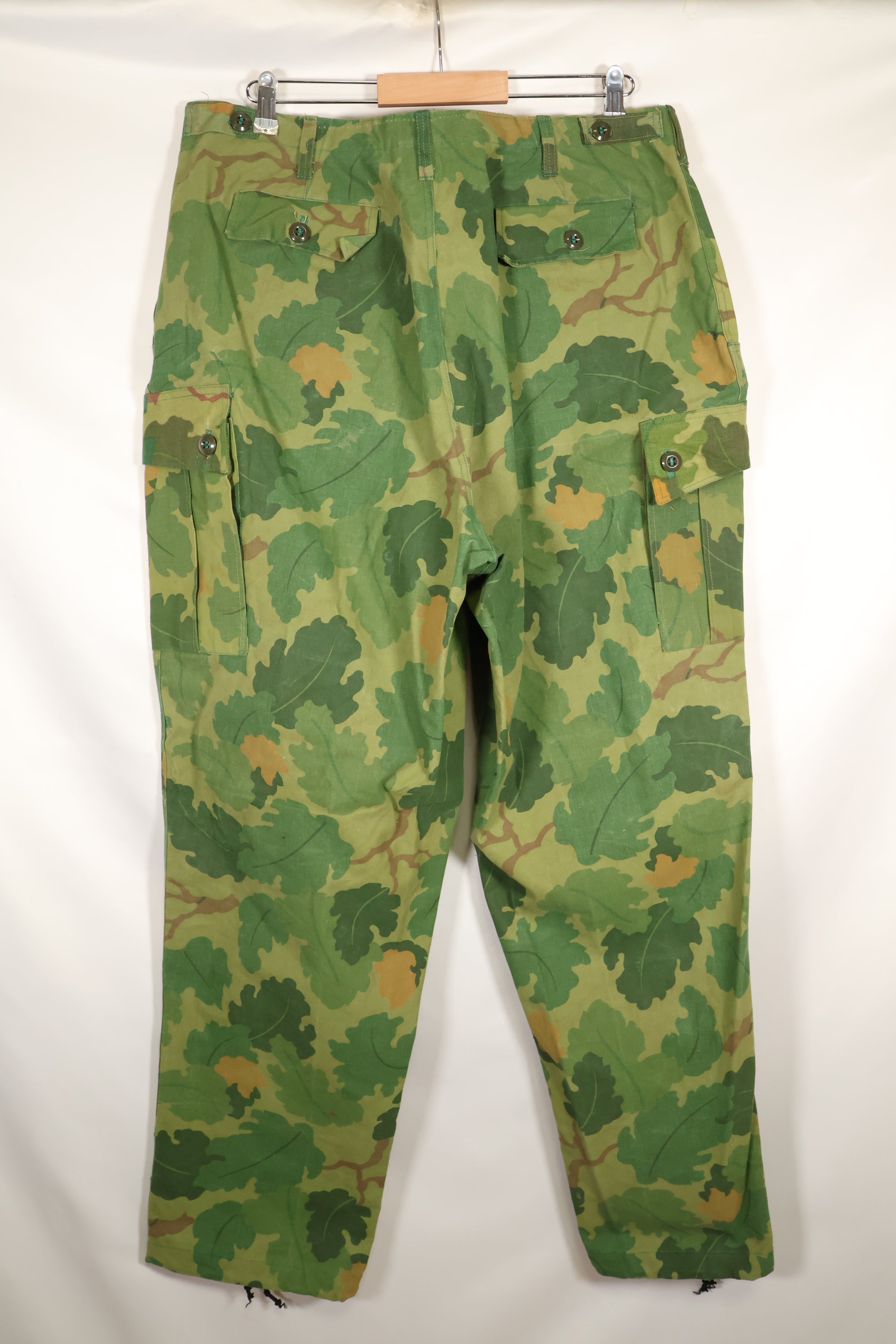 Authentic Fabric: Mitchell Pattern Camouflage, 1st Model Jungle Fatigue Pants, Tent Fabric, Used