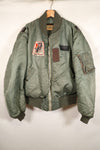 1950s, estimated size 40–42, U.S. Air Force B-15D flight jacket, modified with shearling, includes patches, used